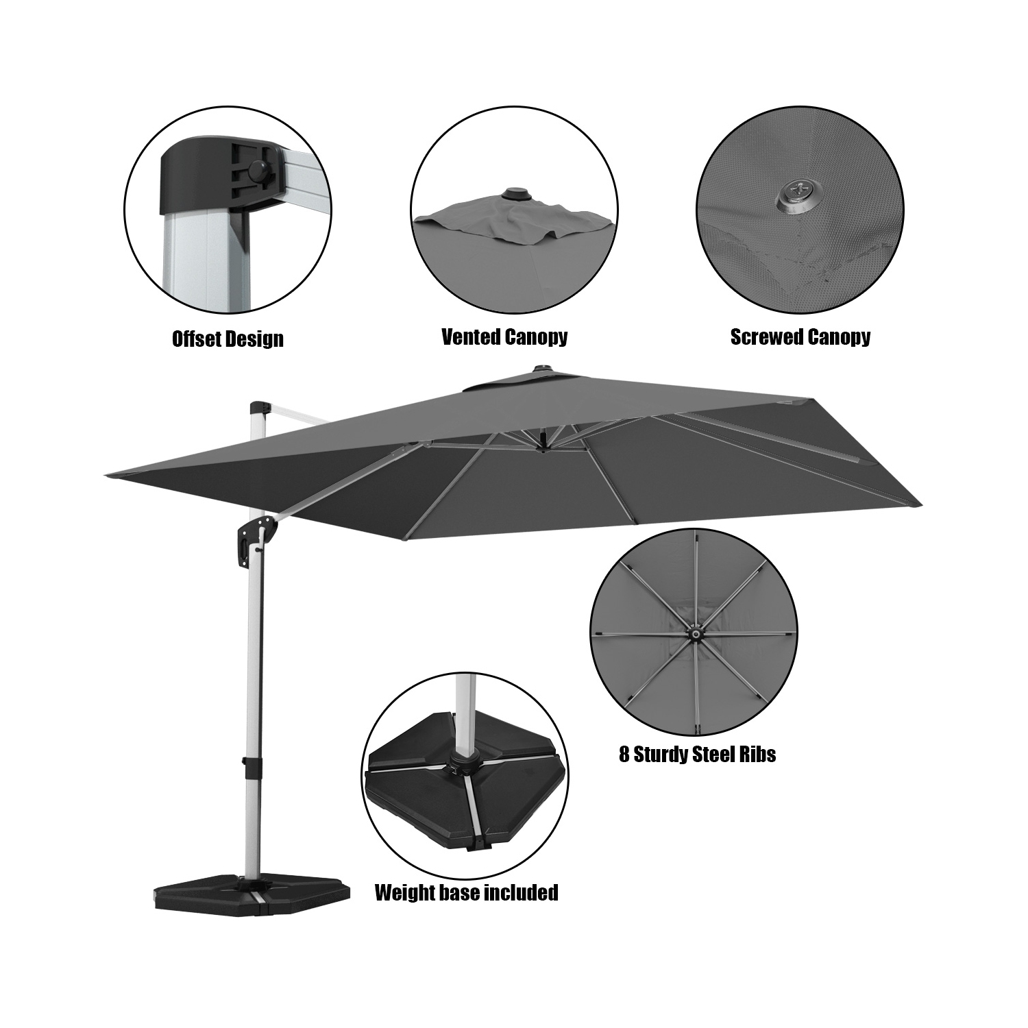 Costway 10Ft Patio Offset Cantilever Umbrella 360 Degree Tilt Aluminum W/Base