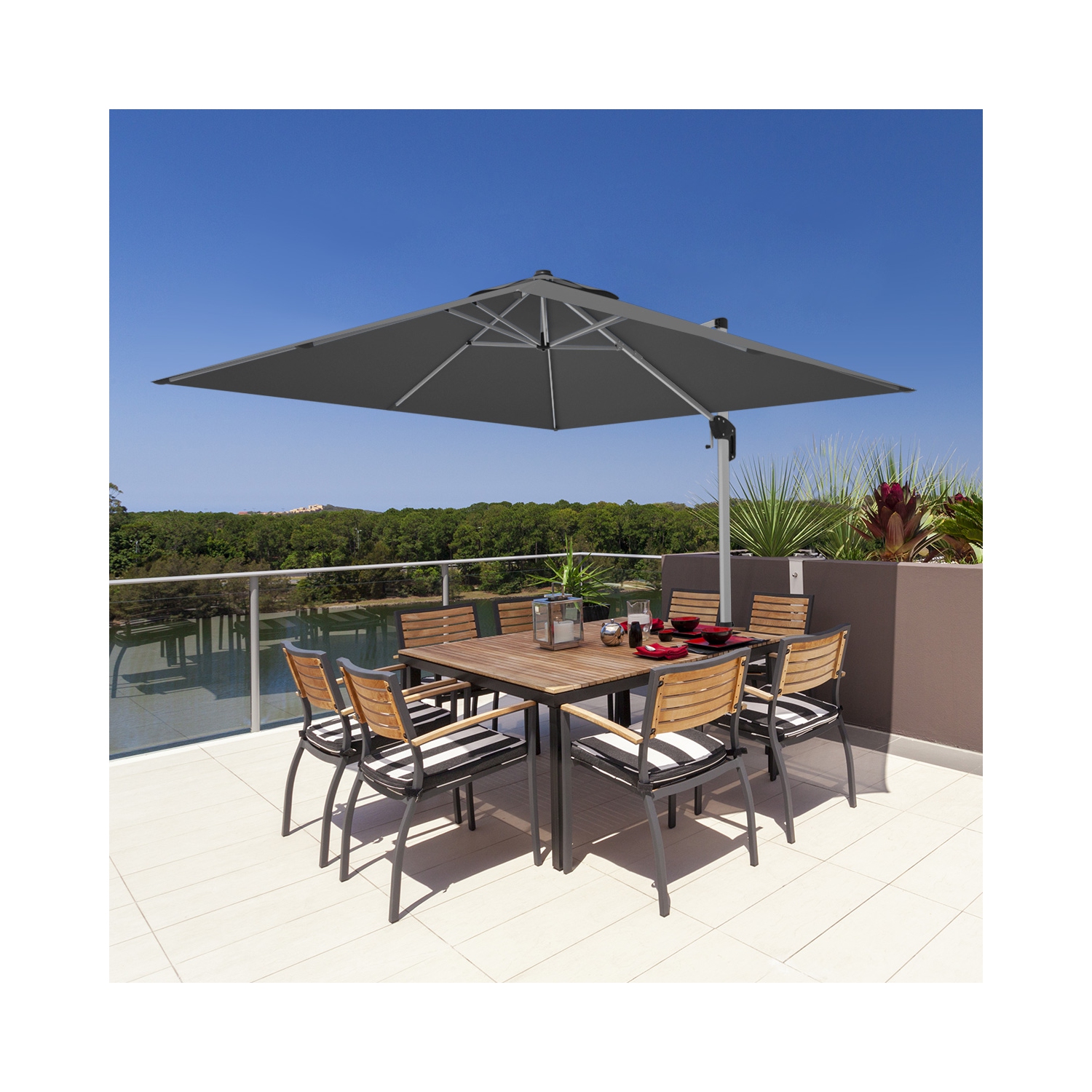 Costway 10Ft Patio Offset Cantilever Umbrella 360 Degree Tilt Aluminum W/Base