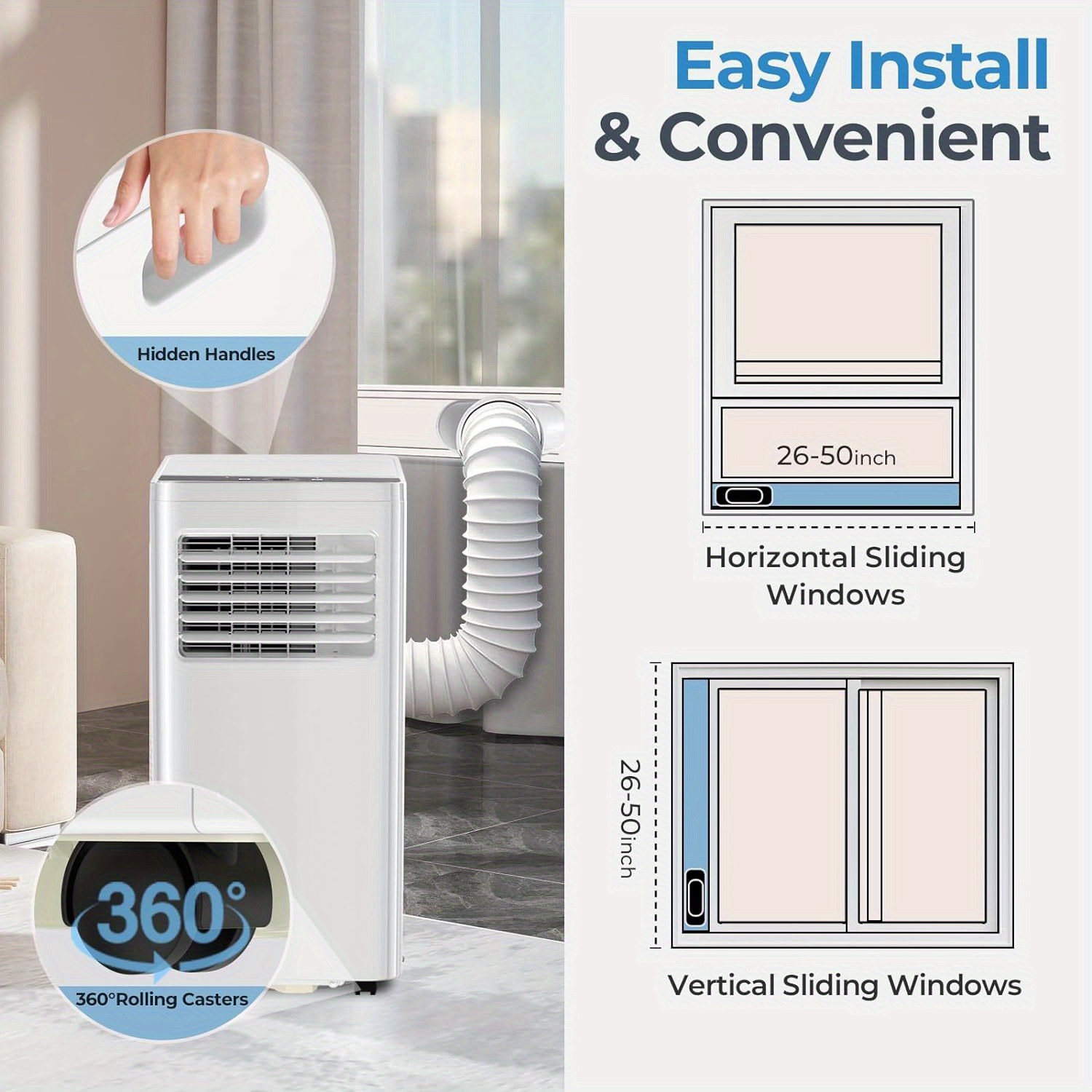 ZAFRO 10,000 BTU Portable Air Conditioners Cool Up to 400 Sq.ft, 4 Modes Portable AC with Remote Control/Large LED Display/24Hrs Timer/Installation