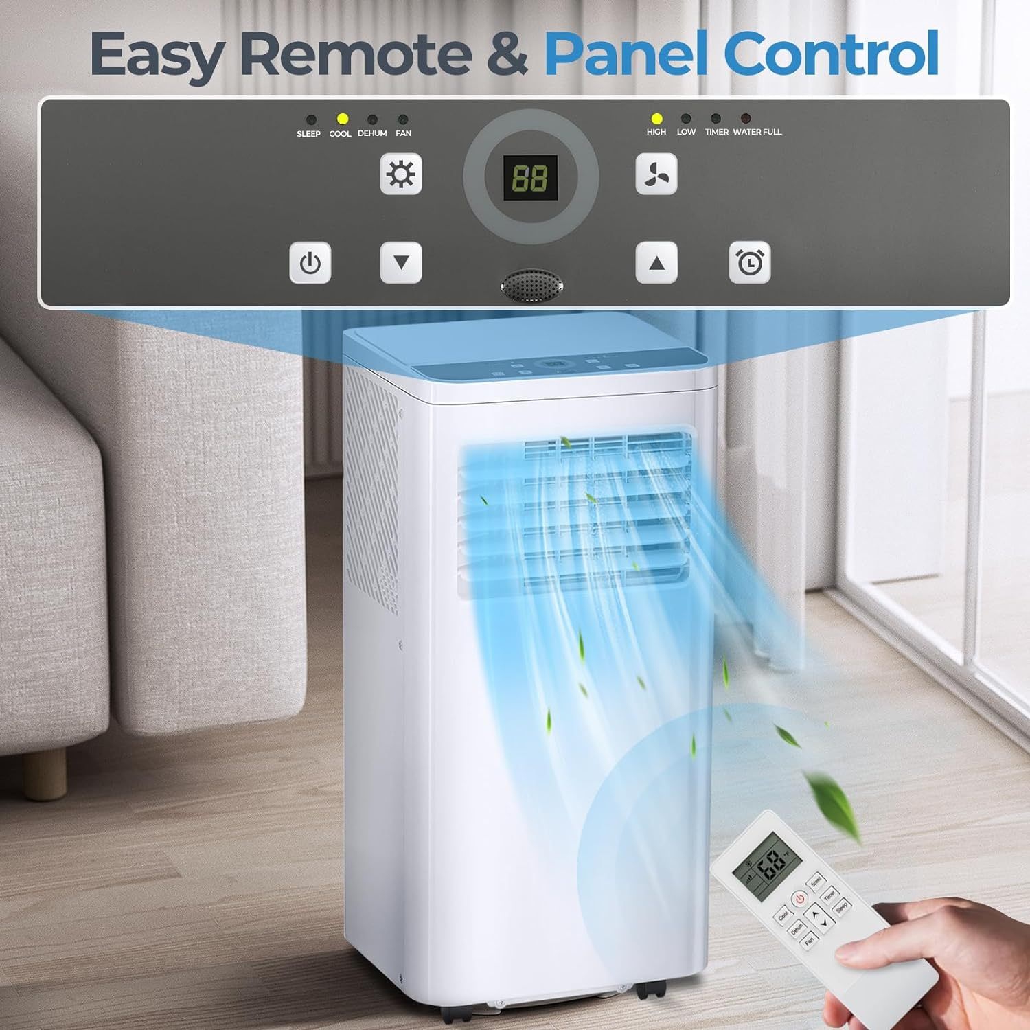 ZAFRO 10,000 BTU Portable Air Conditioners Cool Up to 400 Sq.ft, 4 Modes Portable AC with Remote Control/Large LED Display/24Hrs Timer/Installation