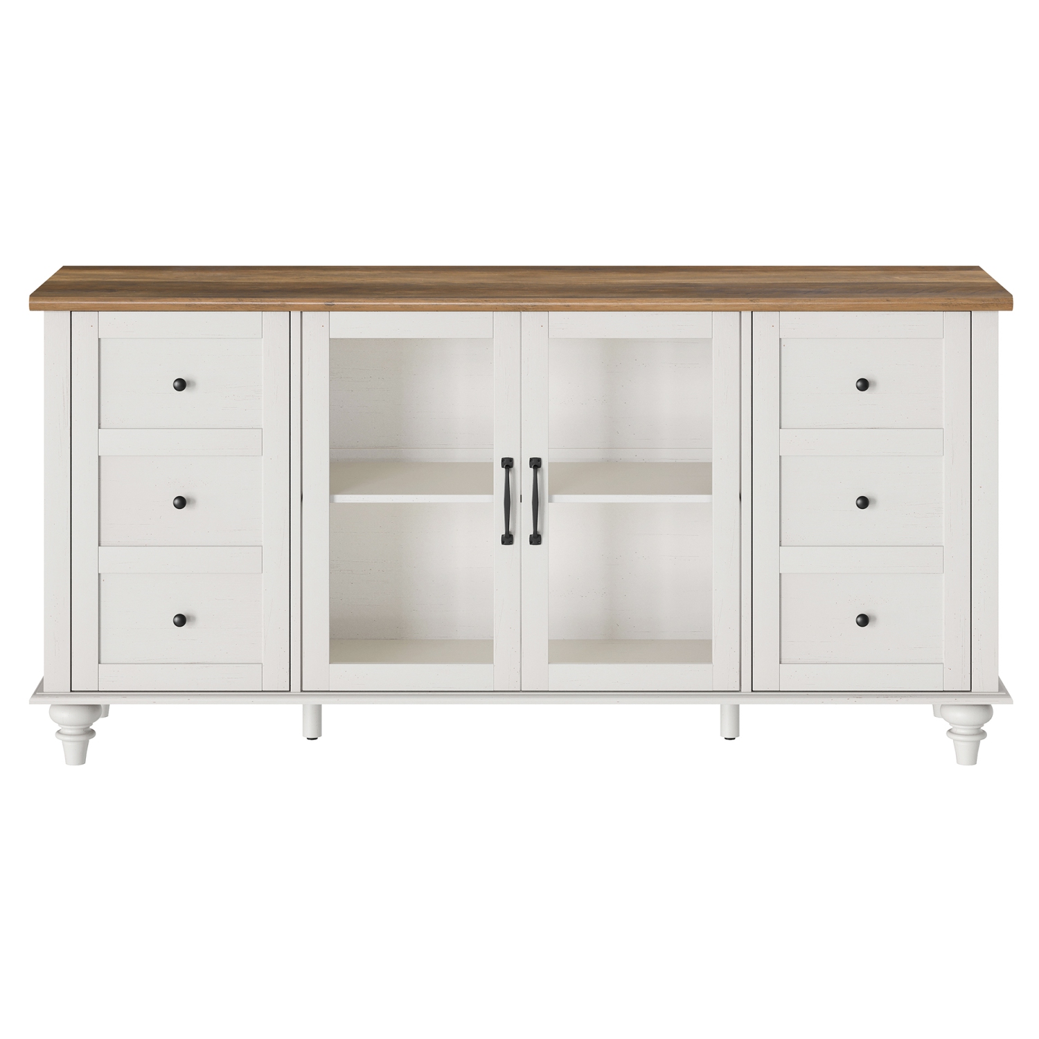 WAMPAT Sideboard Buffet Cabinets with Glass Door, Kitchen Storage Cabinets,Wood Coffee Bar Tables for Dining Room,Living Room,White