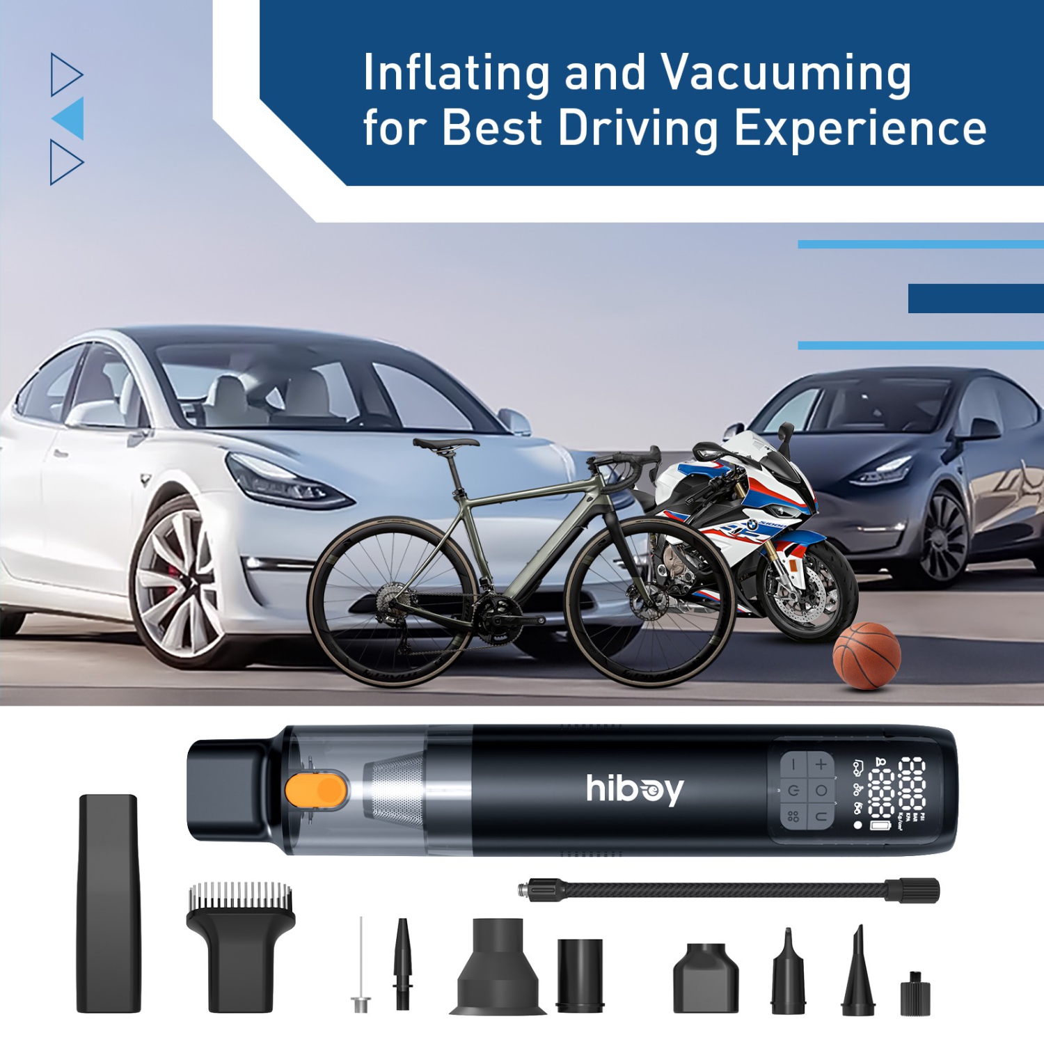 Hiboy Tire Inflator Portable Air Compressor and Vacuum Cleaner, 2X Faster Inflation, 150PSI Cordless Air Compressor with 10000Pa Suction Car Vacuum