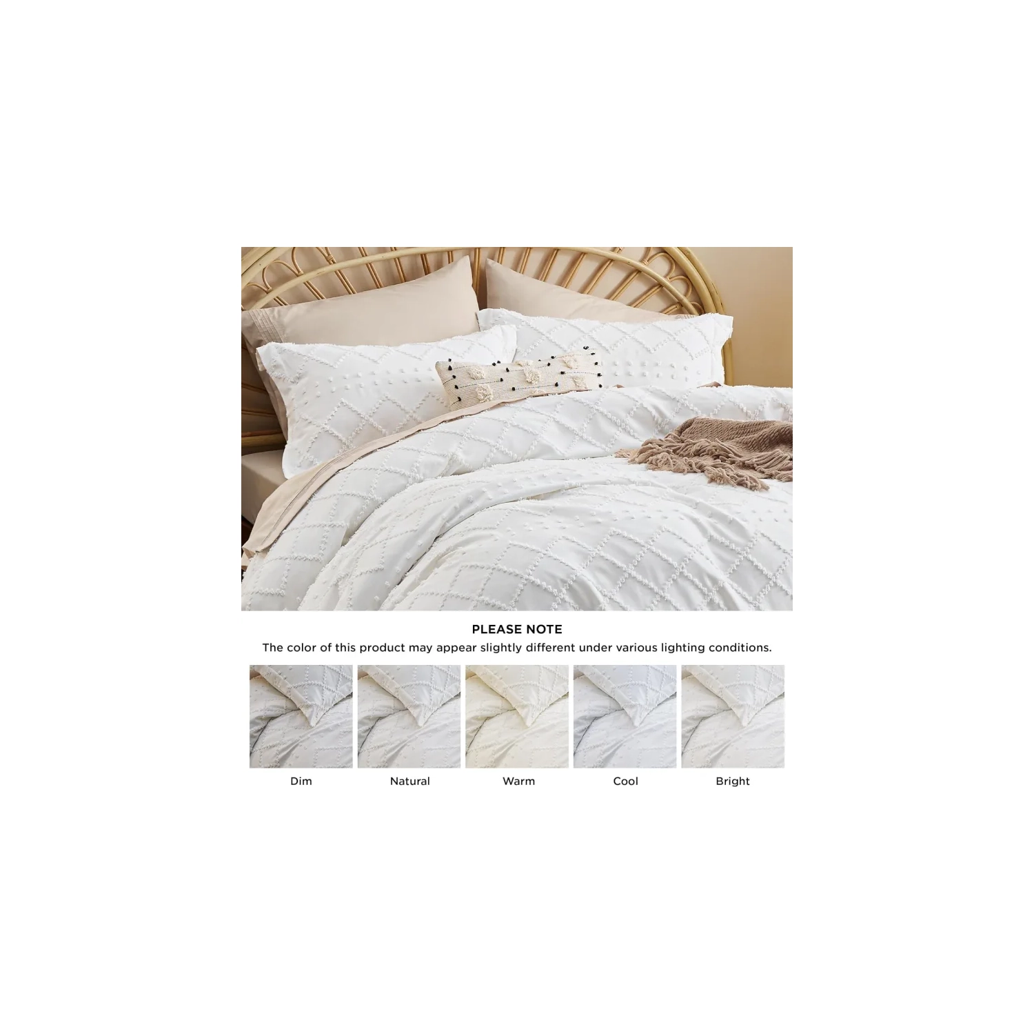 Boho Queen Duvet Cover Set - Embroidered Shabby Chic White Bedding, 3-Piece, All Seasons, 90x90