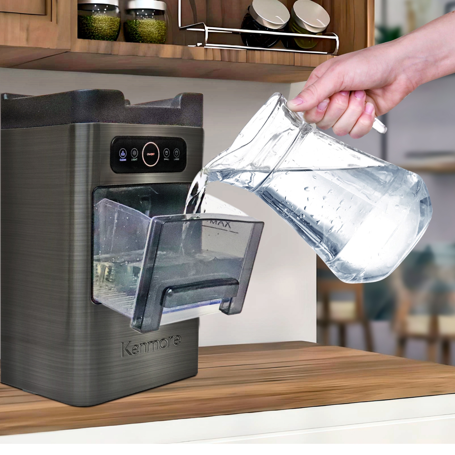 Front-Load Countertop Ice Maker | 26lb/24hrs | 2 Ice Sizes | Self-Cleaning | Stainless Steel