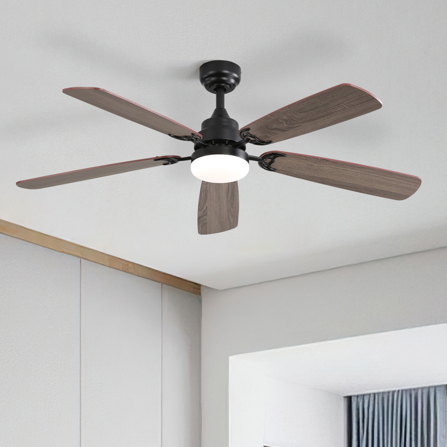 52 Inch Flush Mount Ceiling Fan With Light and Remote 5 Dual Finish Blades 3 Downrods Modern Ceiling Fan Bedroom