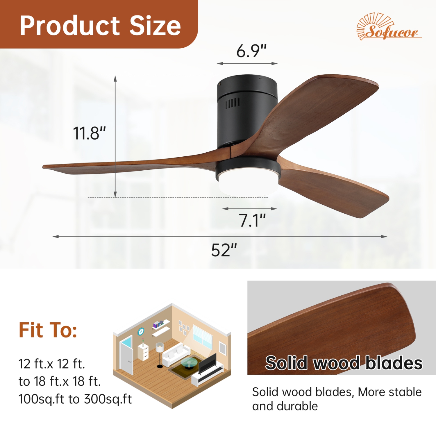 52 Inch Remote Control Ceiling Fan With 3CCT Dimmable LED Lights 6 Adjustable Wind Speed Timer Reversible DC Ceiling Fan
