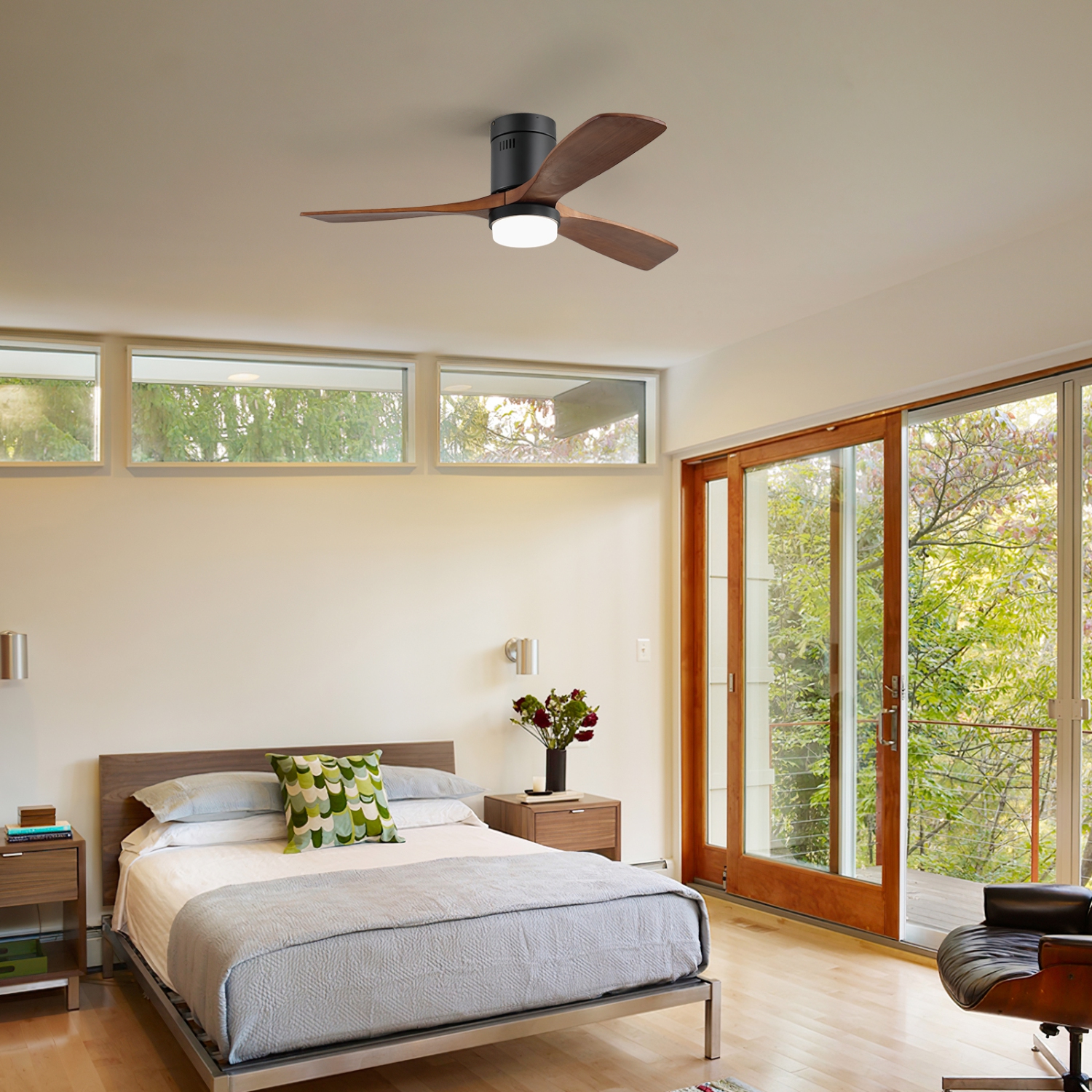 52 Inch Remote Control Ceiling Fan With 3CCT Dimmable LED Lights 6 Adjustable Wind Speed Timer Reversible DC Ceiling Fan