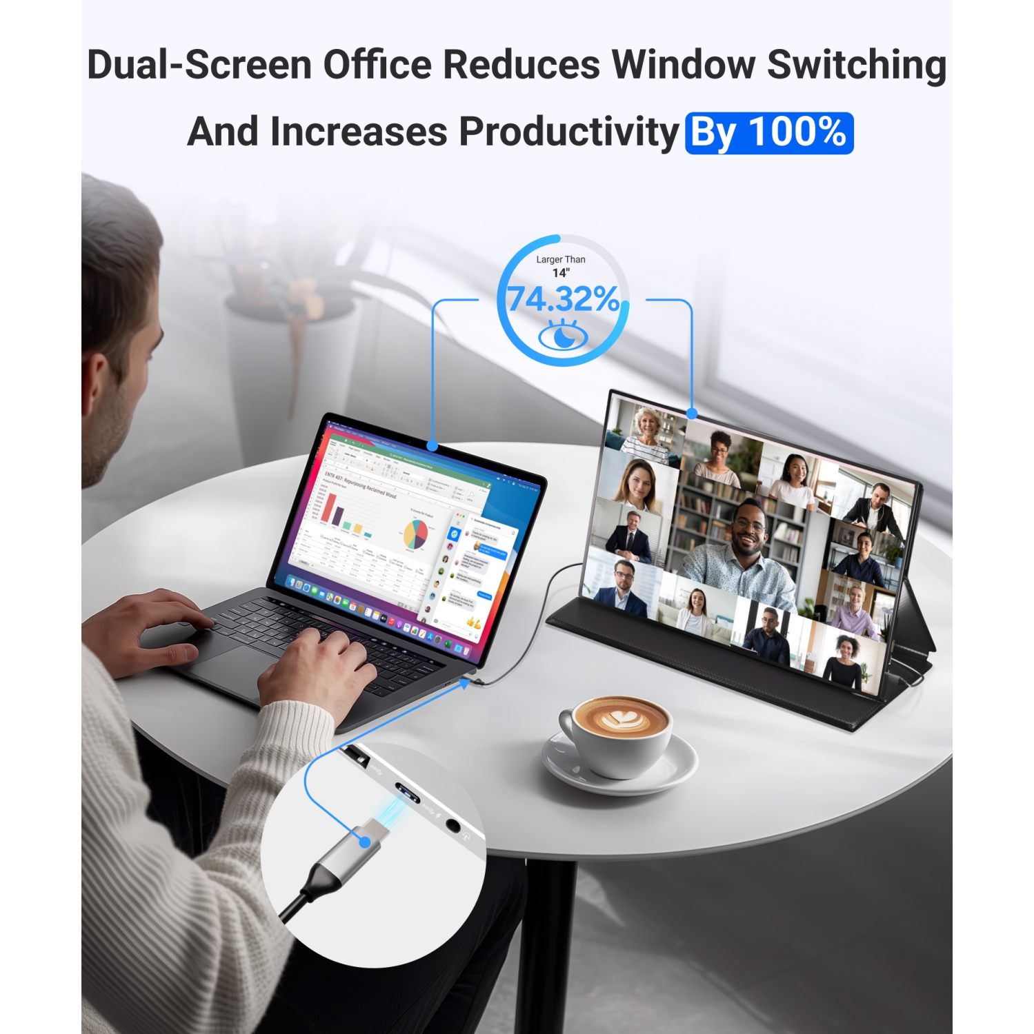 Ingnok 18.5 Inch Portable Monitor, FHD 1080P 100% sRGB Laptop Screen Extender USB C HDMI w/Smart Cover & Speakers, for Laptop Mac PC PS4/5