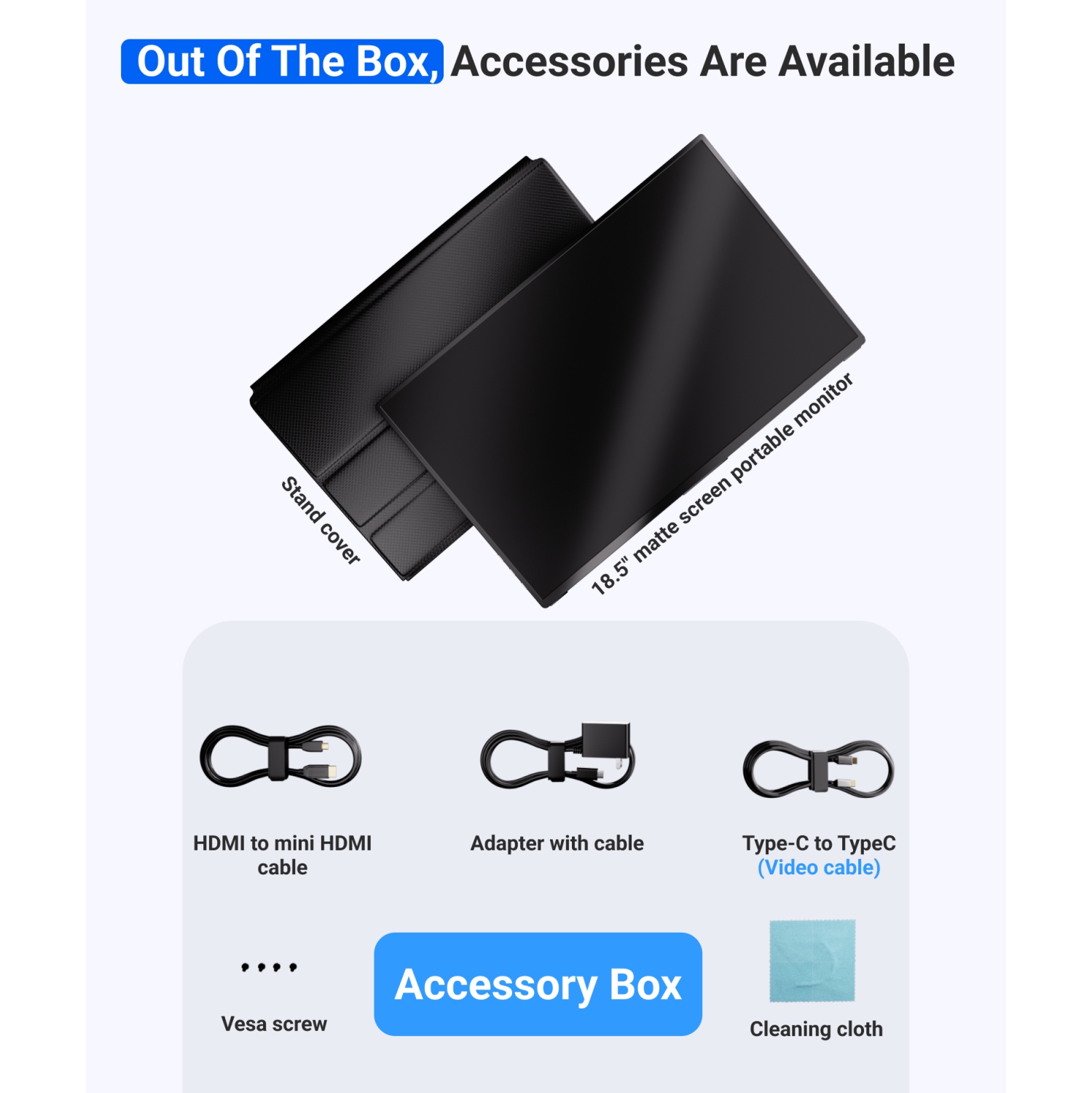 Ingnok 18.5 Inch Portable Monitor, FHD 1080P 100% sRGB Laptop Screen Extender USB C HDMI w/Smart Cover & Speakers, for Laptop Mac PC PS4/5