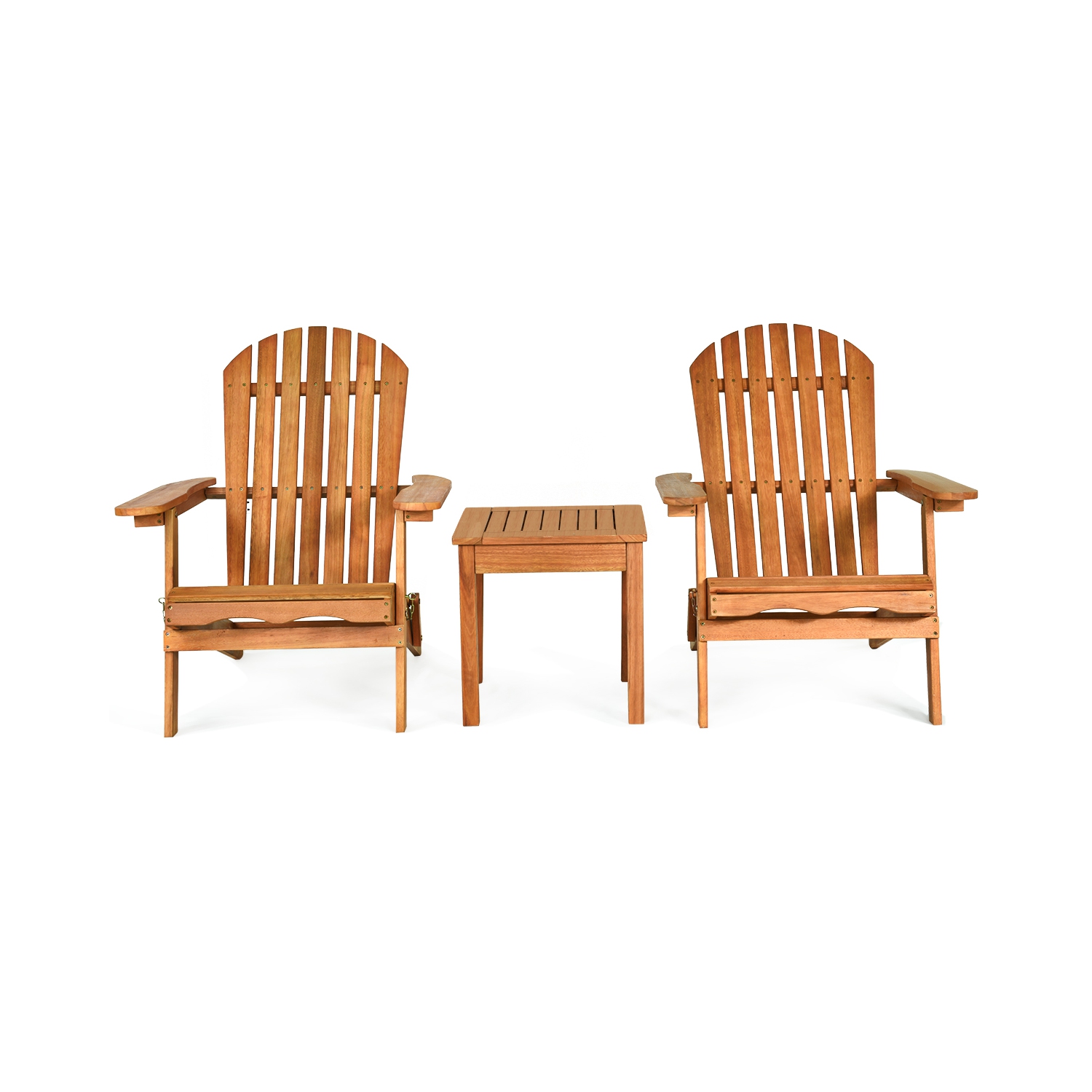 Costway 3PCS Patio Wooden Adirondack Chair Table Set Folding Seat Furniture Garden