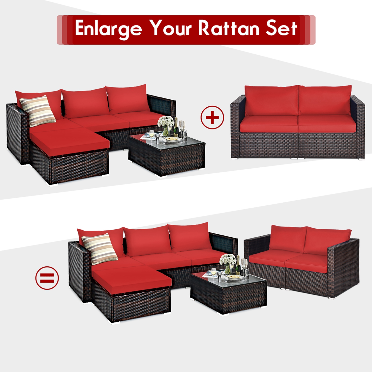 Costway 4PCS Patio Rattan Corner Sofa Sectional Furniture Set W/Cushion