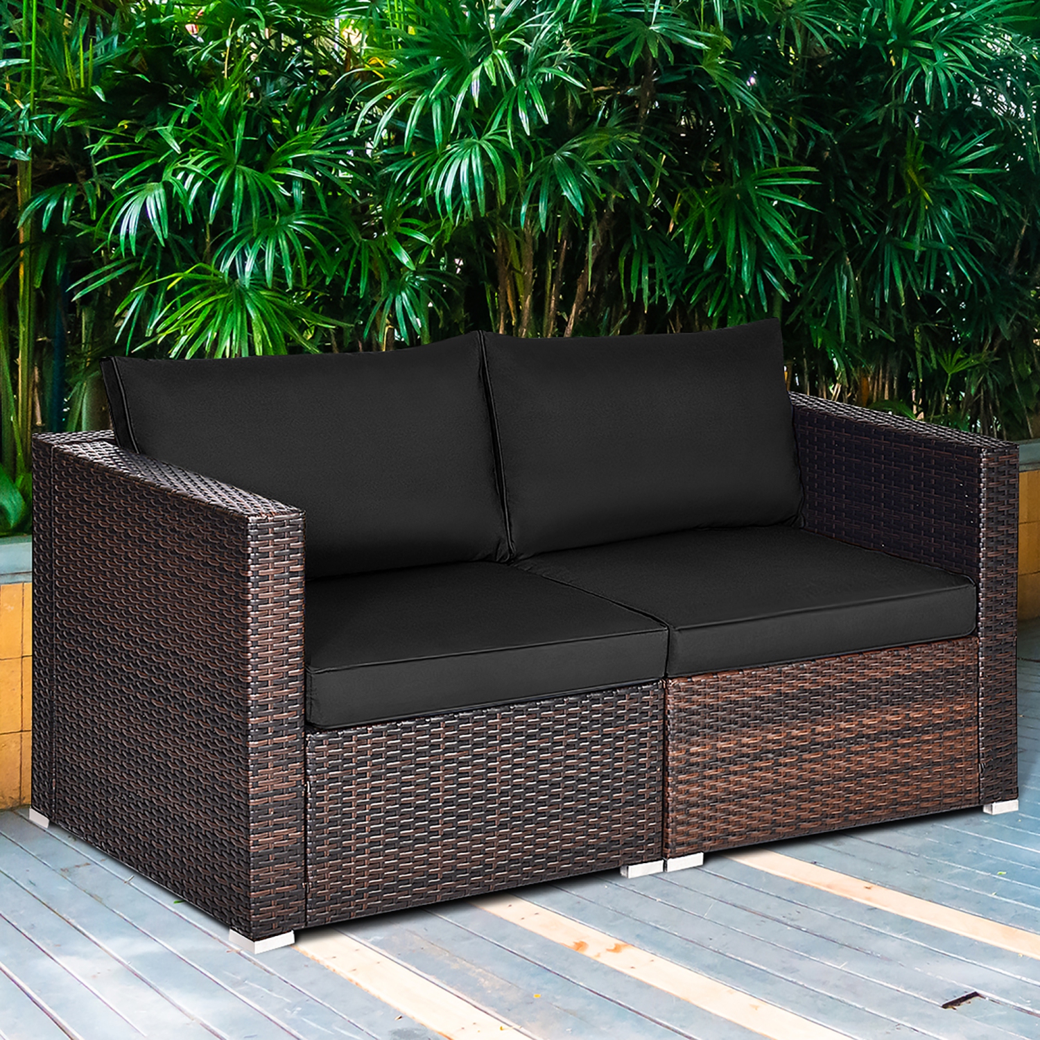 Costway 4PCS Patio Rattan Corner Sofa Sectional Furniture Set W/Cushion