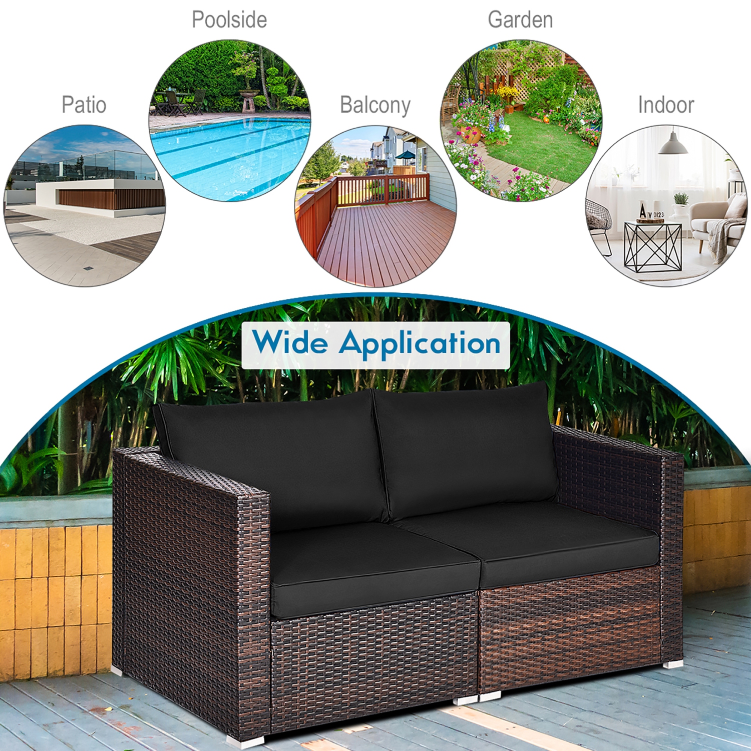Costway 4PCS Patio Rattan Corner Sofa Sectional Furniture Set W/Cushion