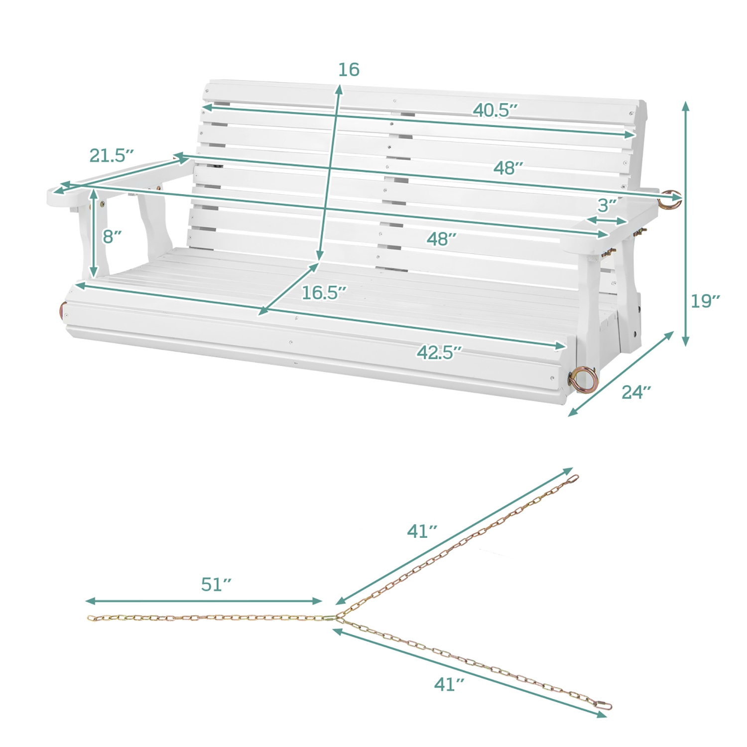 Banc de jardin suspendu extérieur en bois Porch Swing de Costway pour jardin