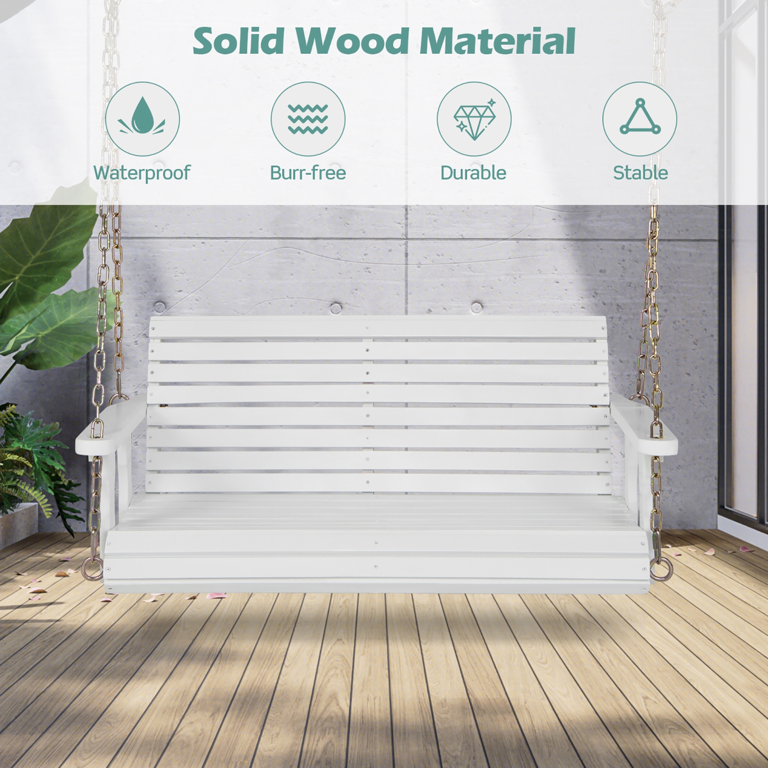 Banc de jardin suspendu extérieur en bois Porch Swing de Costway pour jardin