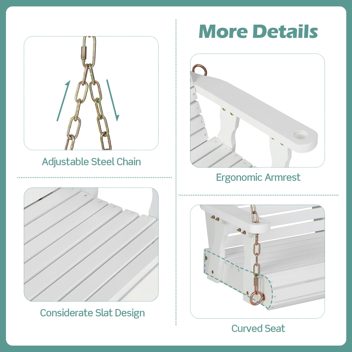 Banc de jardin suspendu extérieur en bois Porch Swing de Costway pour jardin