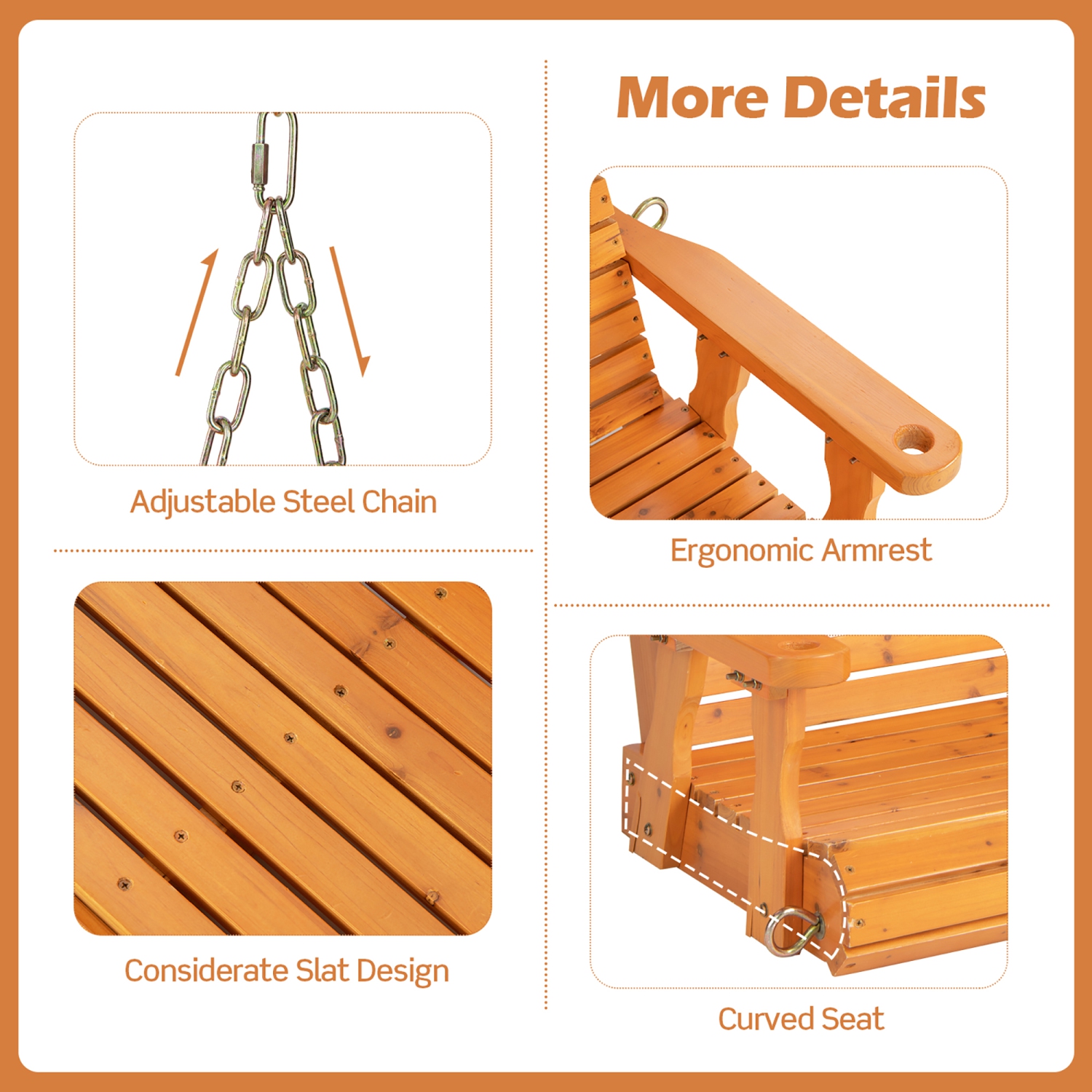 Banc de jardin suspendu extérieur en bois Porch Swing de Costway pour jardin