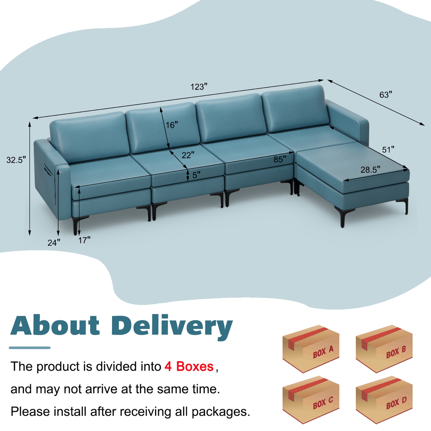 Sofa modulaire en L avec chaise réversible et 4 ports USB de Costway