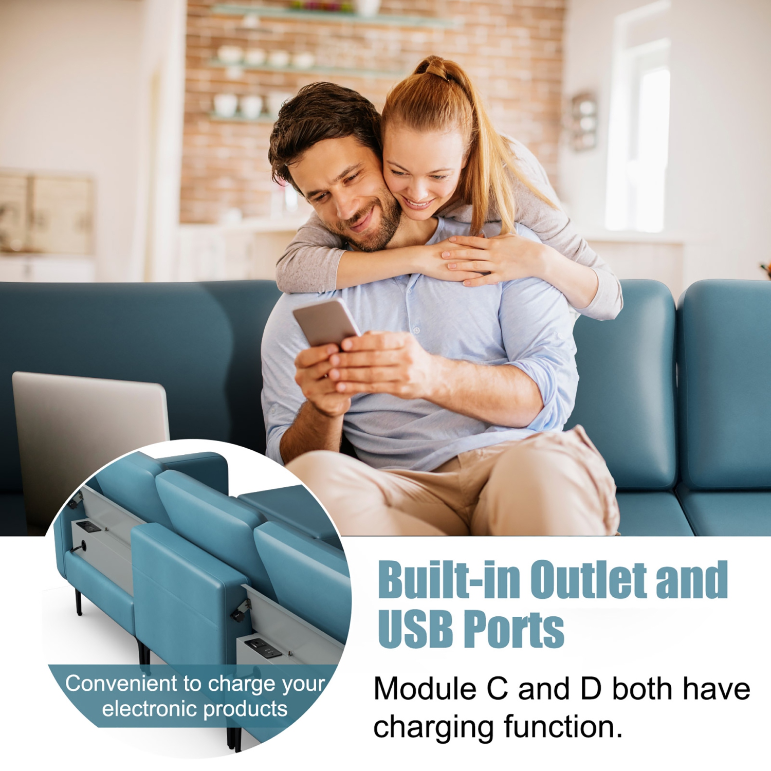 Sofa modulaire en L avec chaise réversible et 4 ports USB de Costway