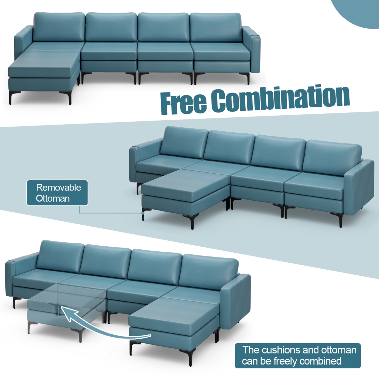 Sofa modulaire en L avec chaise réversible et 4 ports USB de Costway