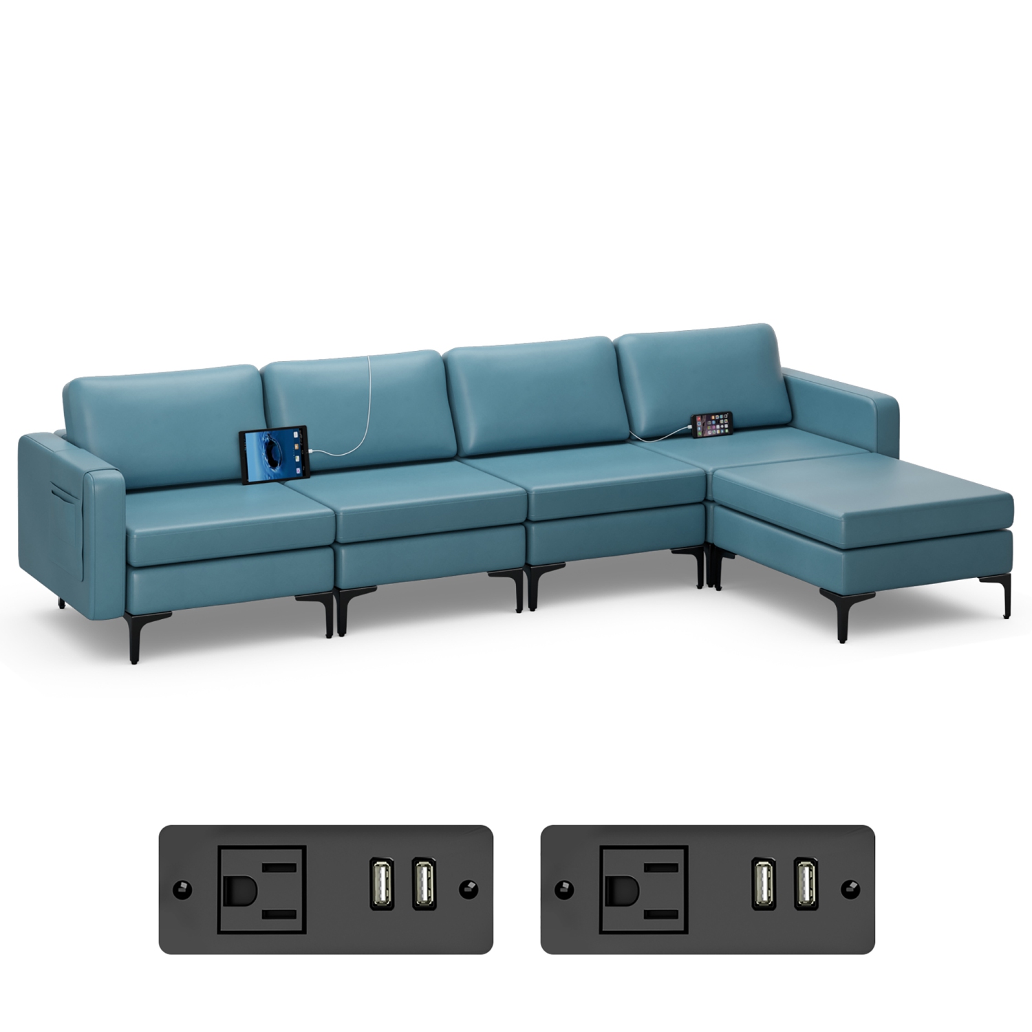Sofa modulaire en L avec chaise réversible et 4 ports USB de Costway