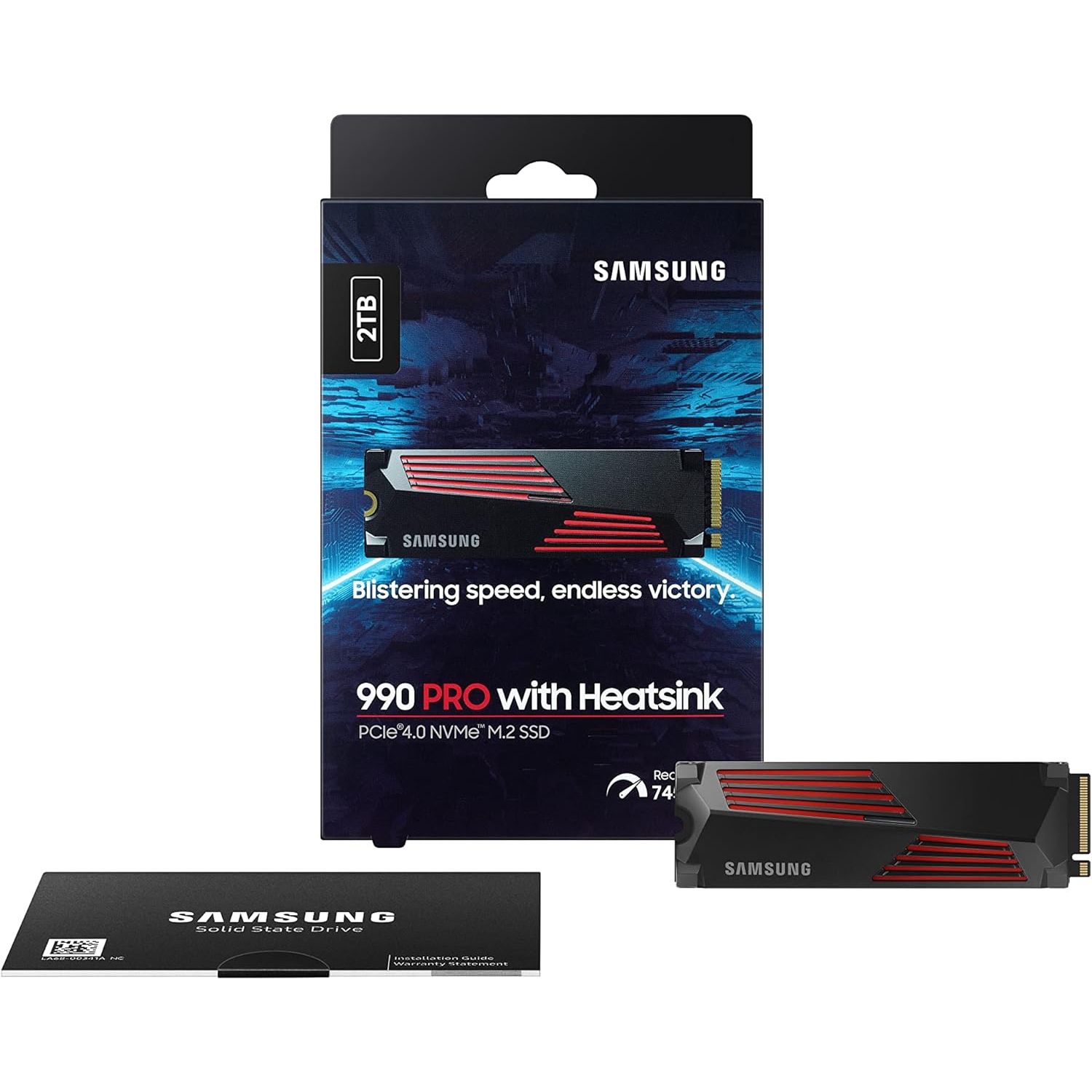 Samsung 990 PRO Heatsink NVMe M.2 SSD with Heat Sink, 2 TB, PCIe 4.0, 7,450 MB/s Read, 6,900 MB/s Write, Internal SSD with RGB for PC/Console Gaming and Video Editing, MZ-V9P2T0CW