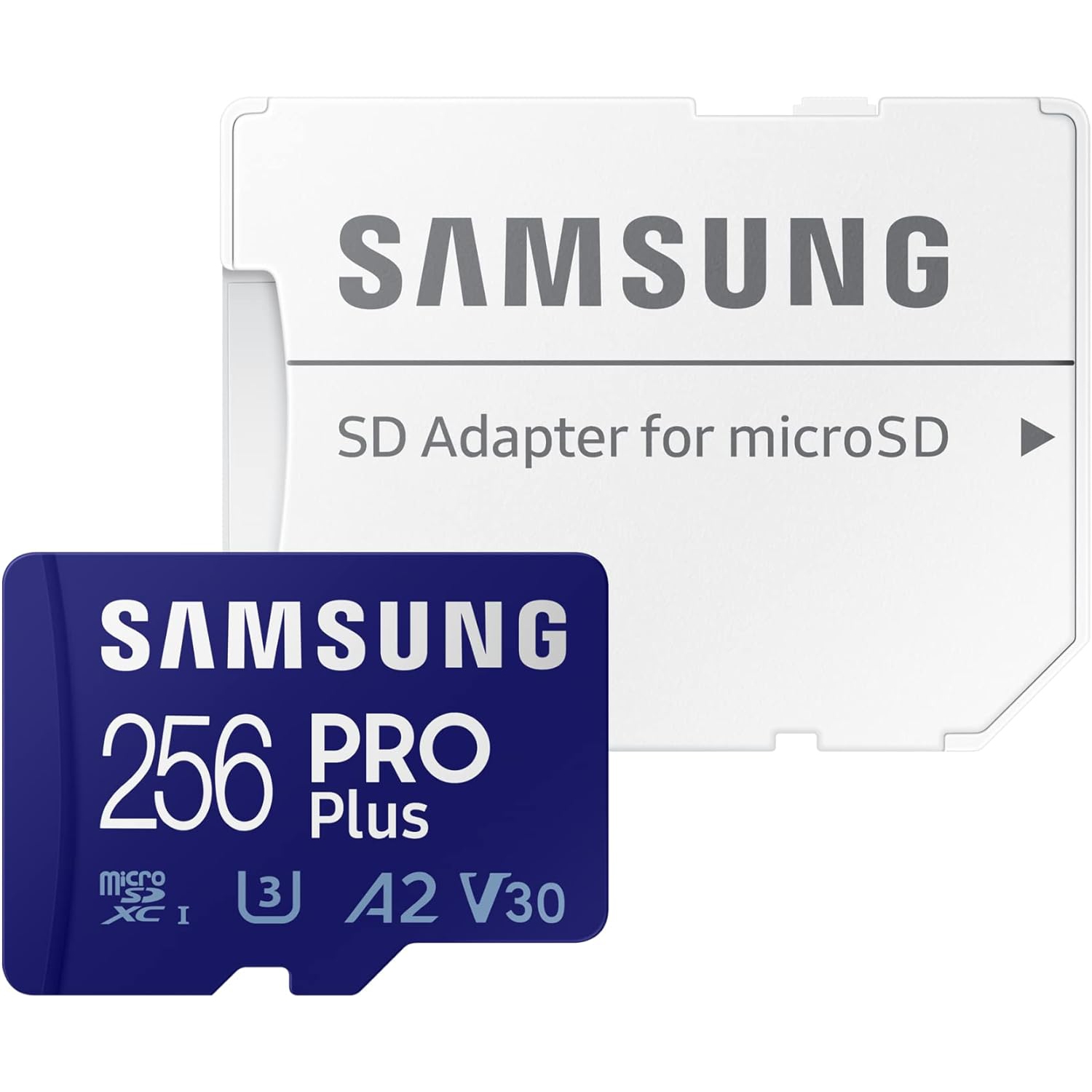 Carte microSD 256&nbsp;Go PRO plus de Samsung + adaptateur SD, UHS-I U3, HD intégrale et UHD 4K, lecture 180MB Mo/s, écriture 130MB Mo/s,