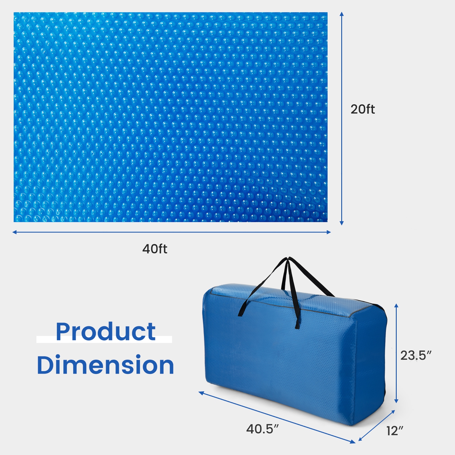 Costway 20x40 ft Rectangular Pool Solar Cover 12 Mil Heat Retaining Blanket with Carry Bag