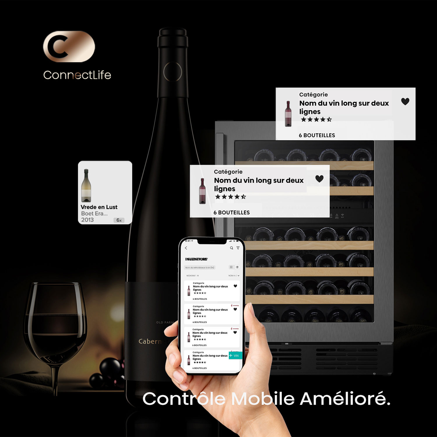 Cellier autonome/encastrable à deux zones de température pour 46 bouteilles de Hisense avec Wi-Fi - Acier inoxydable