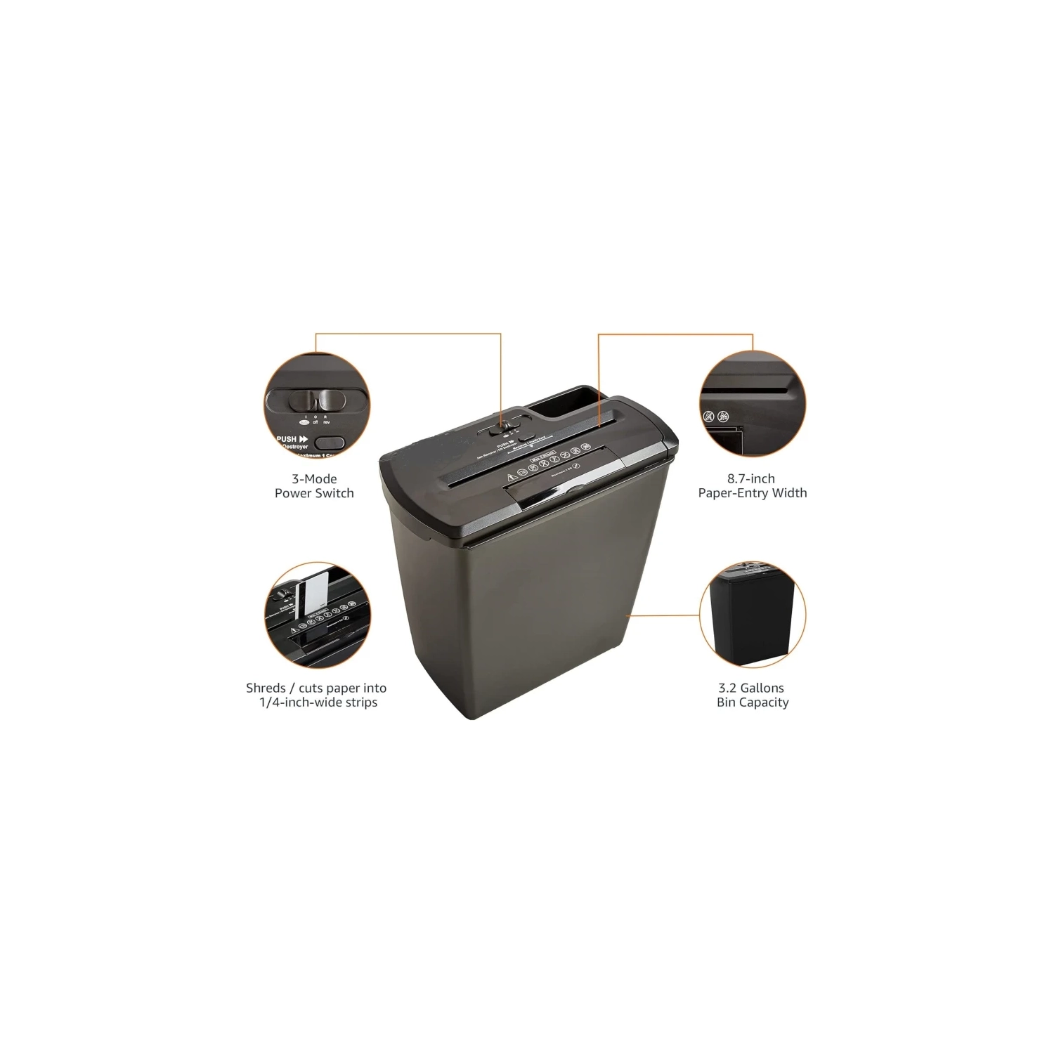 Déchiqueteuse à coupe en bandes de 8 feuilles pour le bureau à domicile – disques et cartes de crédit rouges