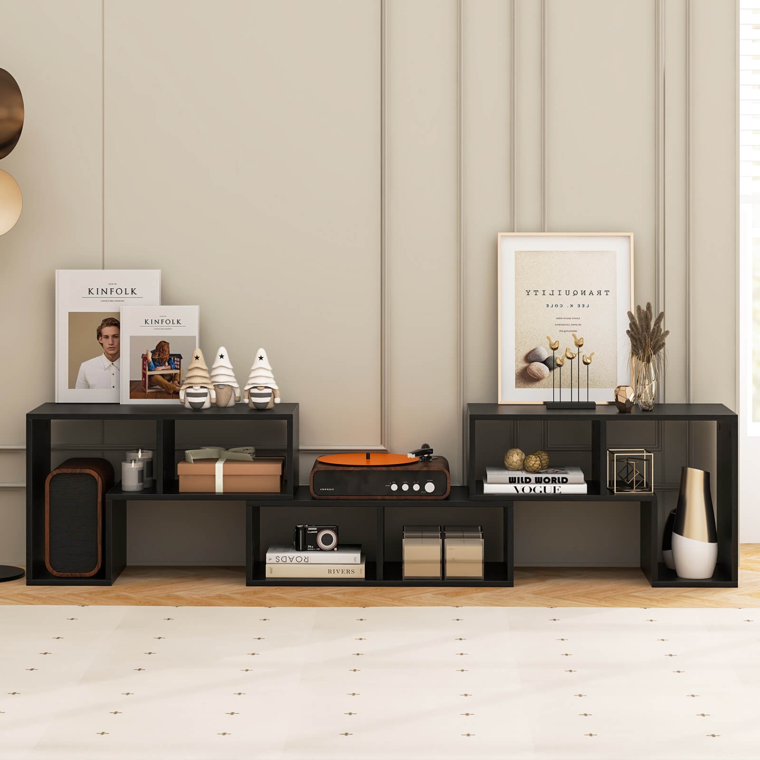 Costway 3 Pcs TV Stand for TV's up To 65" Console Entertainment Center Bookcase Shelves