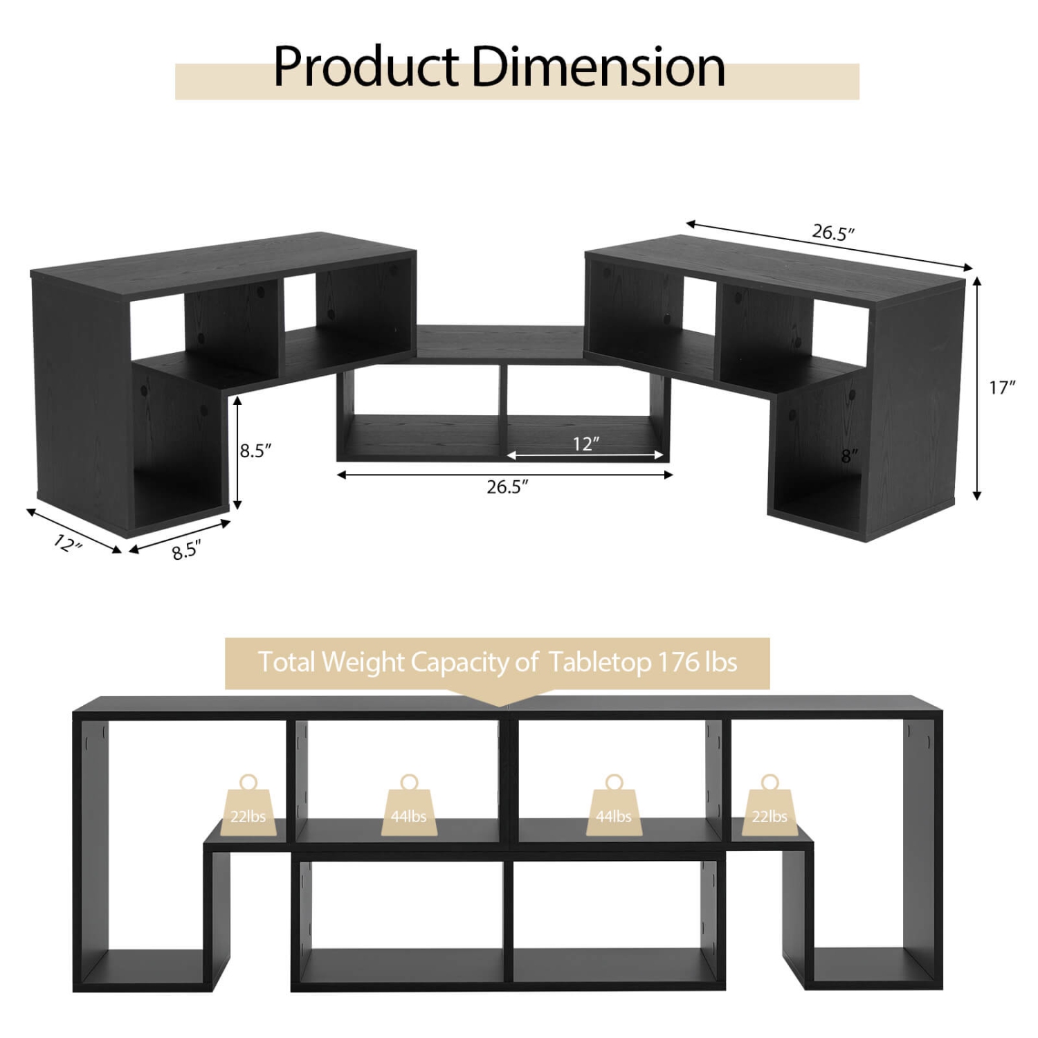 Costway 3 Pcs TV Stand for TV's up To 65" Console Entertainment Center Bookcase Shelves