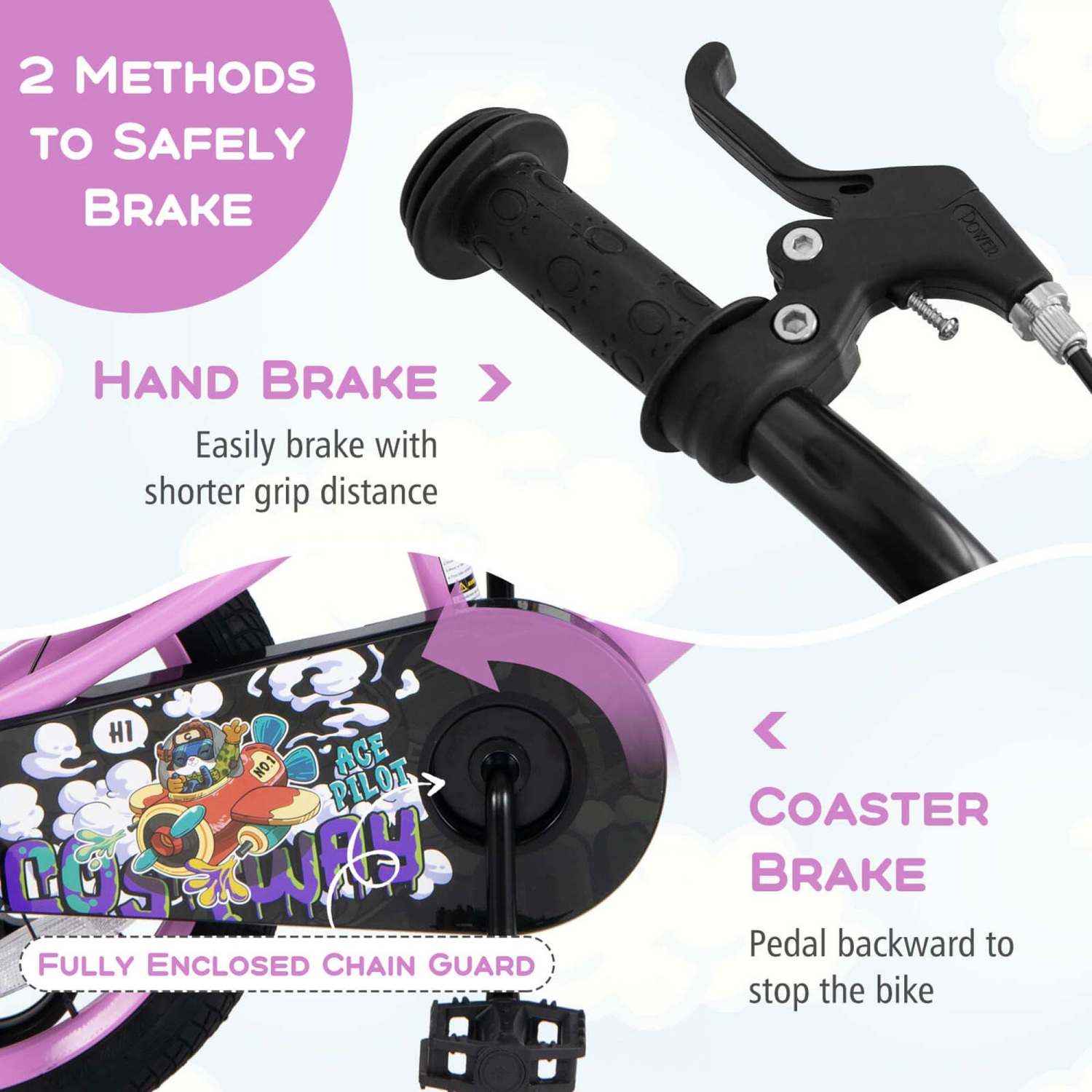 Costway 18" Kid's Bike for 4-8 with Height-Adjustable Handlebar & Saddle Handbrake