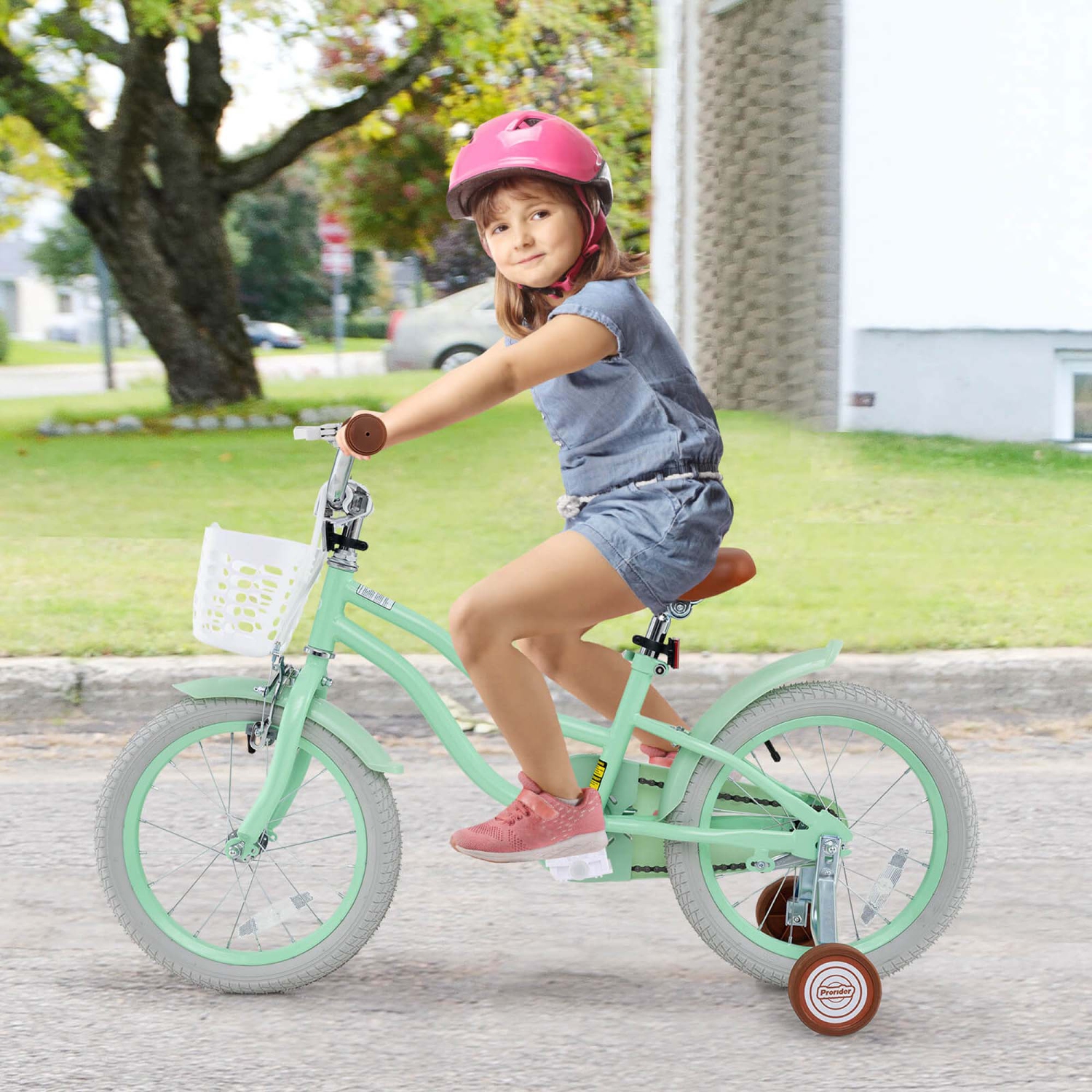 Vélo réglable pour enfant de 16&nbsp;po avec roue d'entraînement pour jeune fille de 4-7 ans de Costway