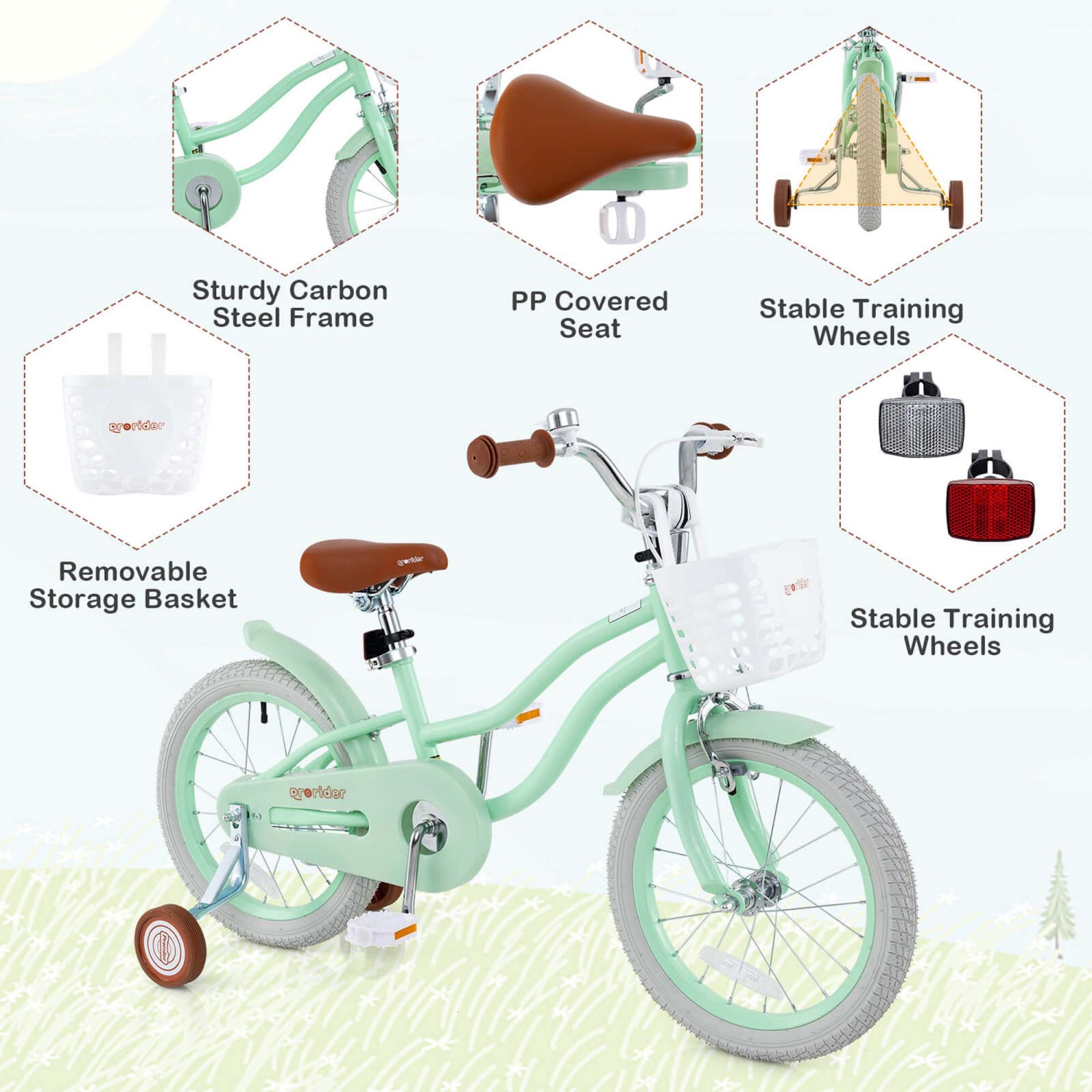 Vélo réglable pour enfant de 16&nbsp;po avec roue d'entraînement pour jeune fille de 4-7 ans de Costway