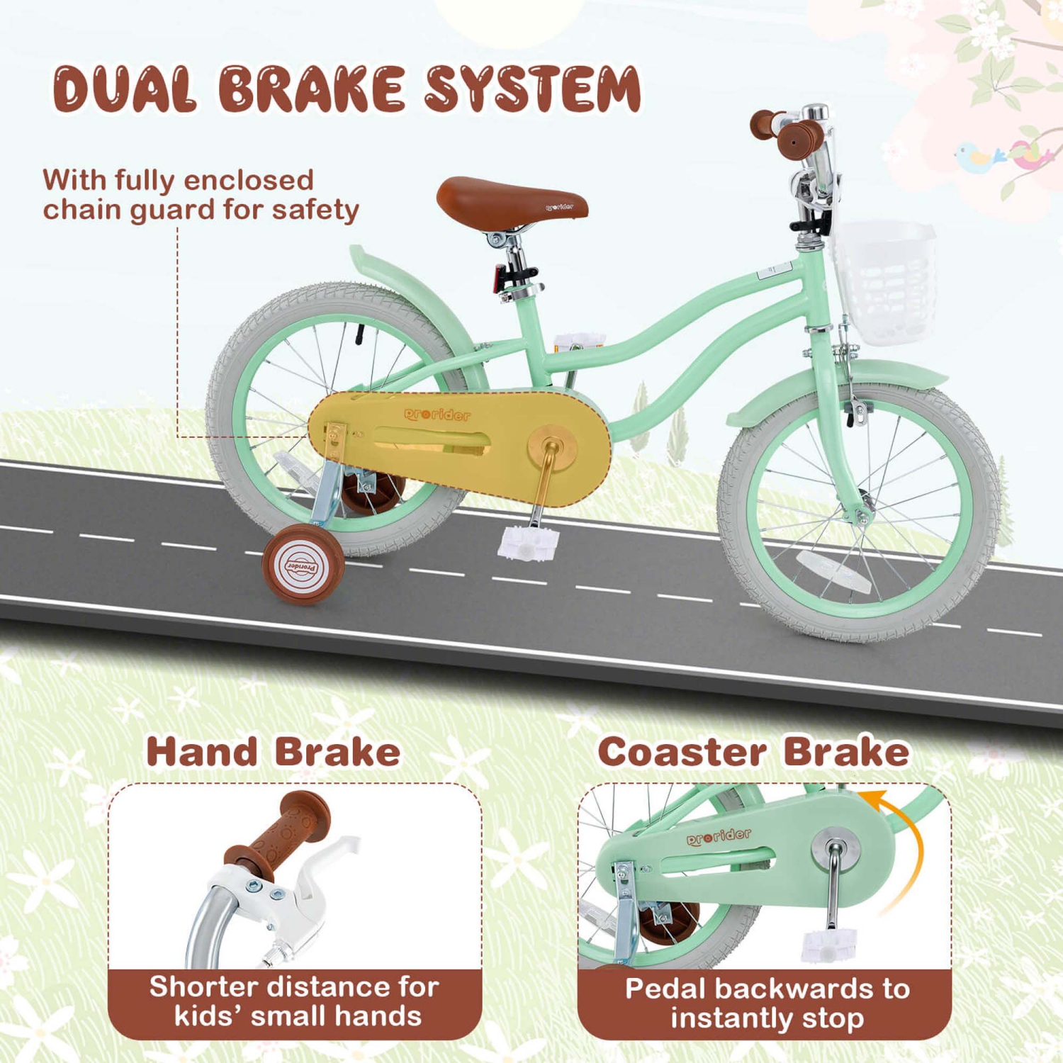 Vélo réglable pour enfant de 16&nbsp;po avec roue d'entraînement pour jeune fille de 4-7 ans de Costway