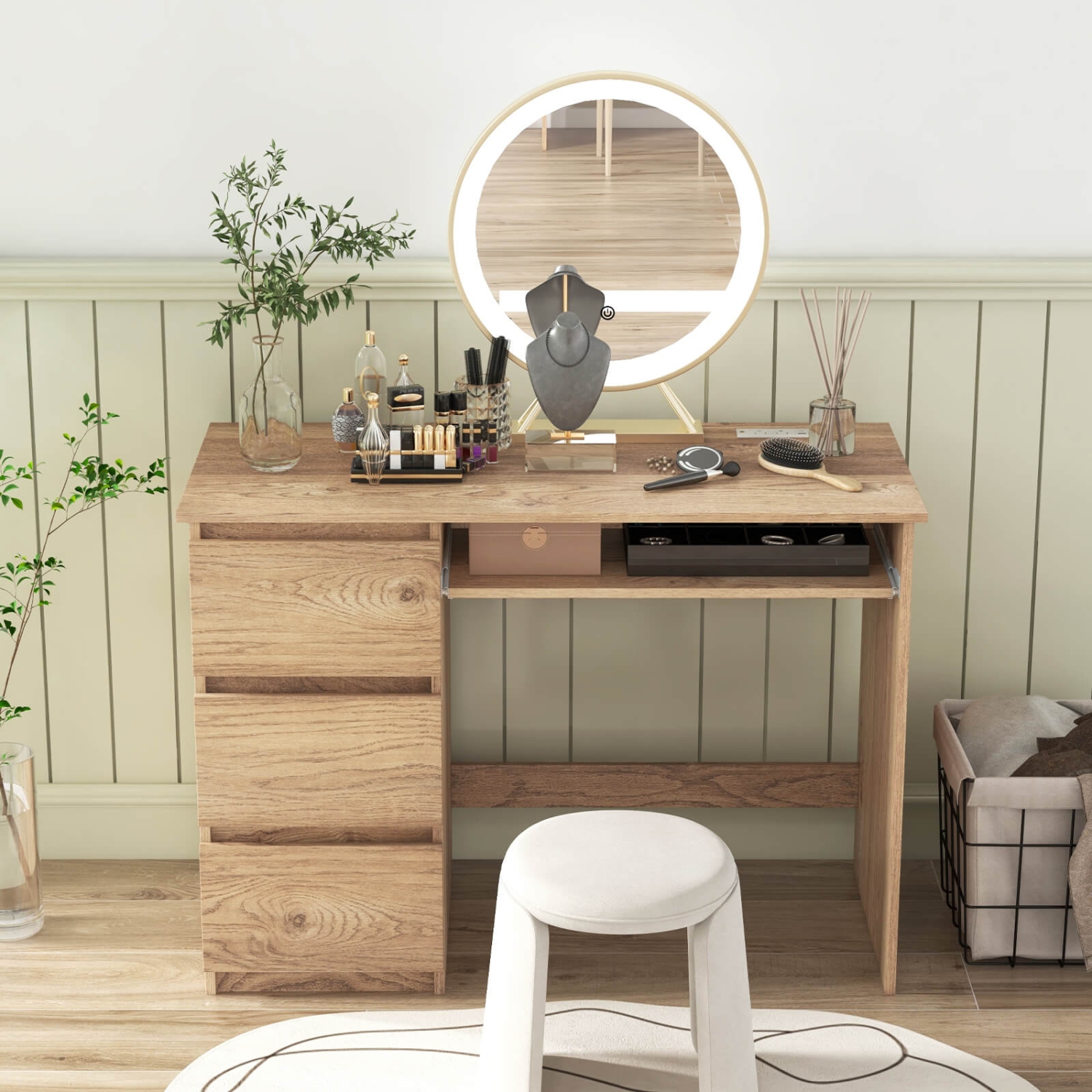 Costway Computer Desk with Power Outlet Keyboard Tray & 3 Large Drawers Type-C & USB Ports