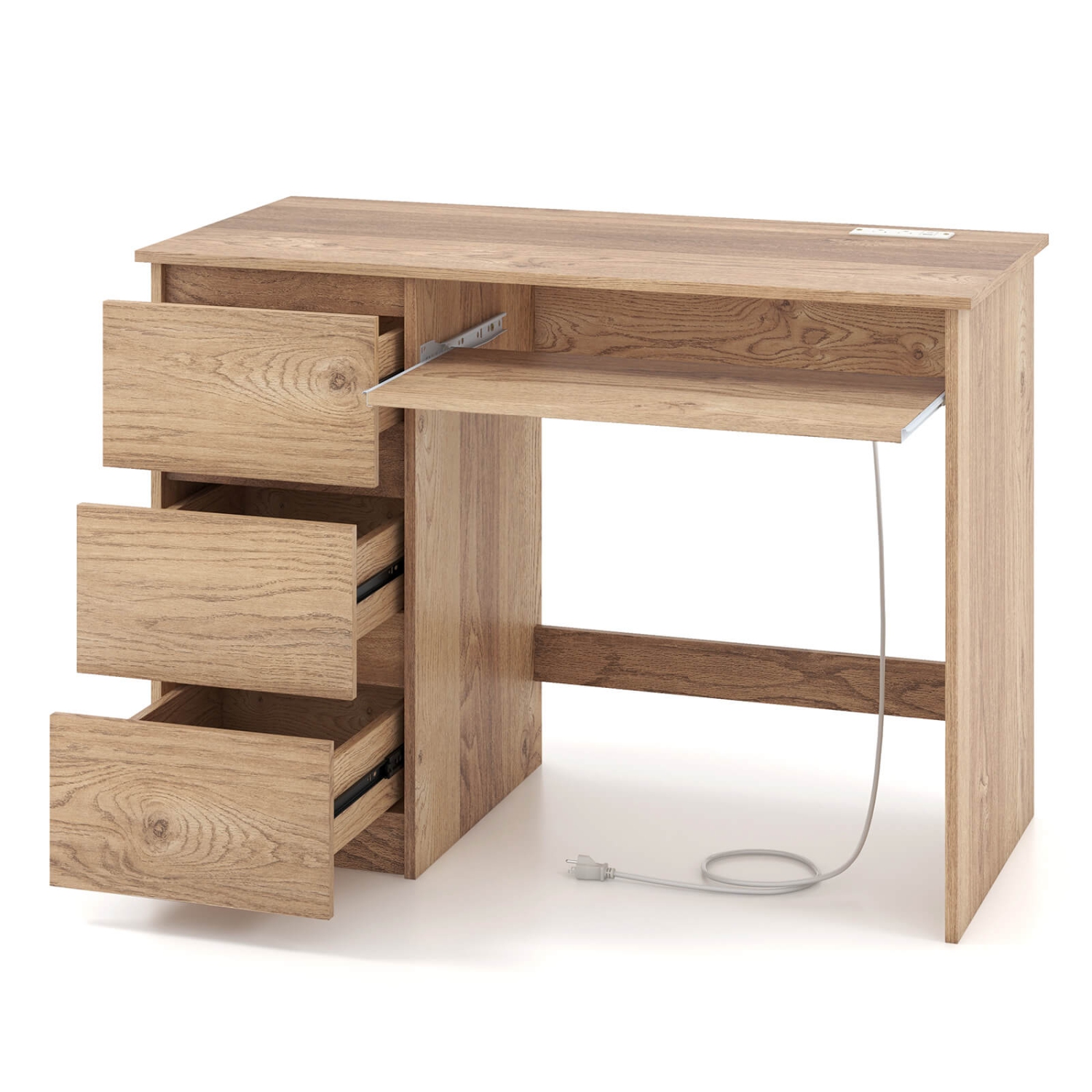 Costway Computer Desk with Power Outlet Keyboard Tray & 3 Large Drawers Type-C & USB Ports