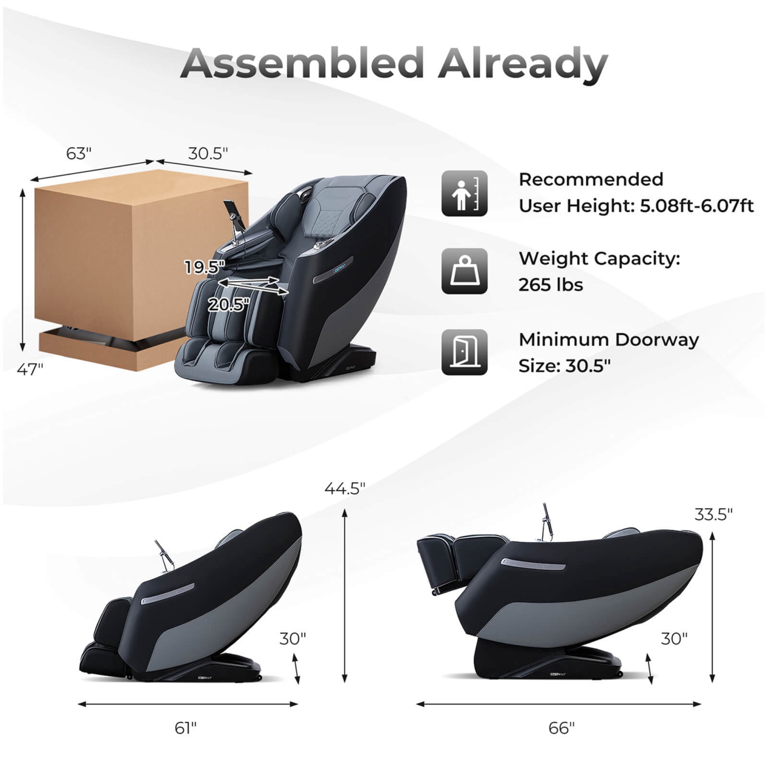 Fauteuil de massage à entraînement intégral Zero Gravity SL Track de Costway avec massage taille et coussin gonflable