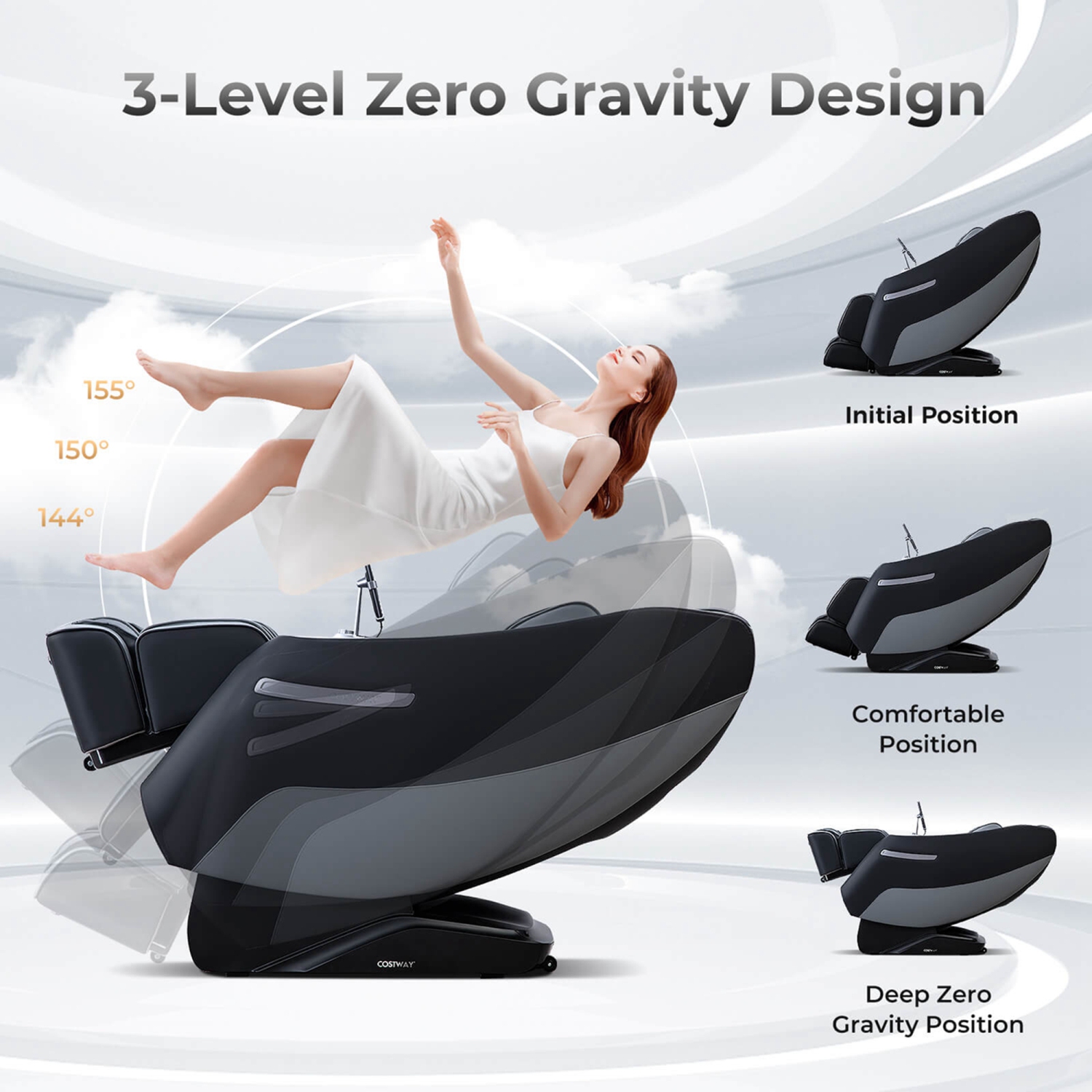 Fauteuil de massage à entraînement intégral Zero Gravity SL Track de Costway avec massage taille et coussin gonflable