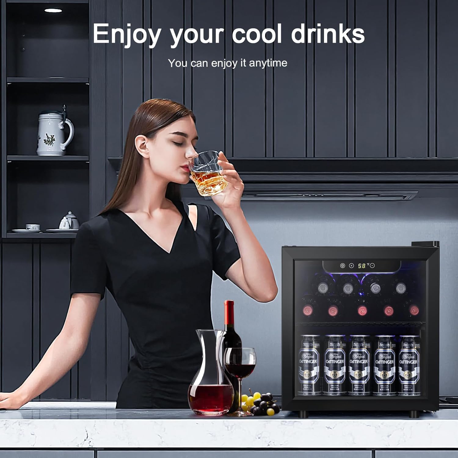 ZAFRO 12 Bottle Wine Cellar - Mini Beverage Fridge for Wine, 48 Can Small Wine Cooler for Home and Bar, Electronic Temperature Knob Control, 1.3 Cu.