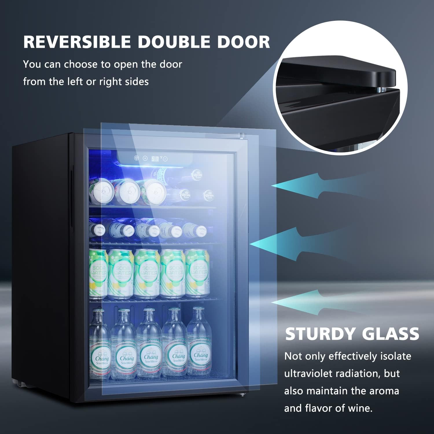 ZAFRO Mini Fridge 100 Cans Compressor Wine Cooler Refrigerator Freestanding Wine Cellar Front Glass Door and Temperature Memory Function for Soda