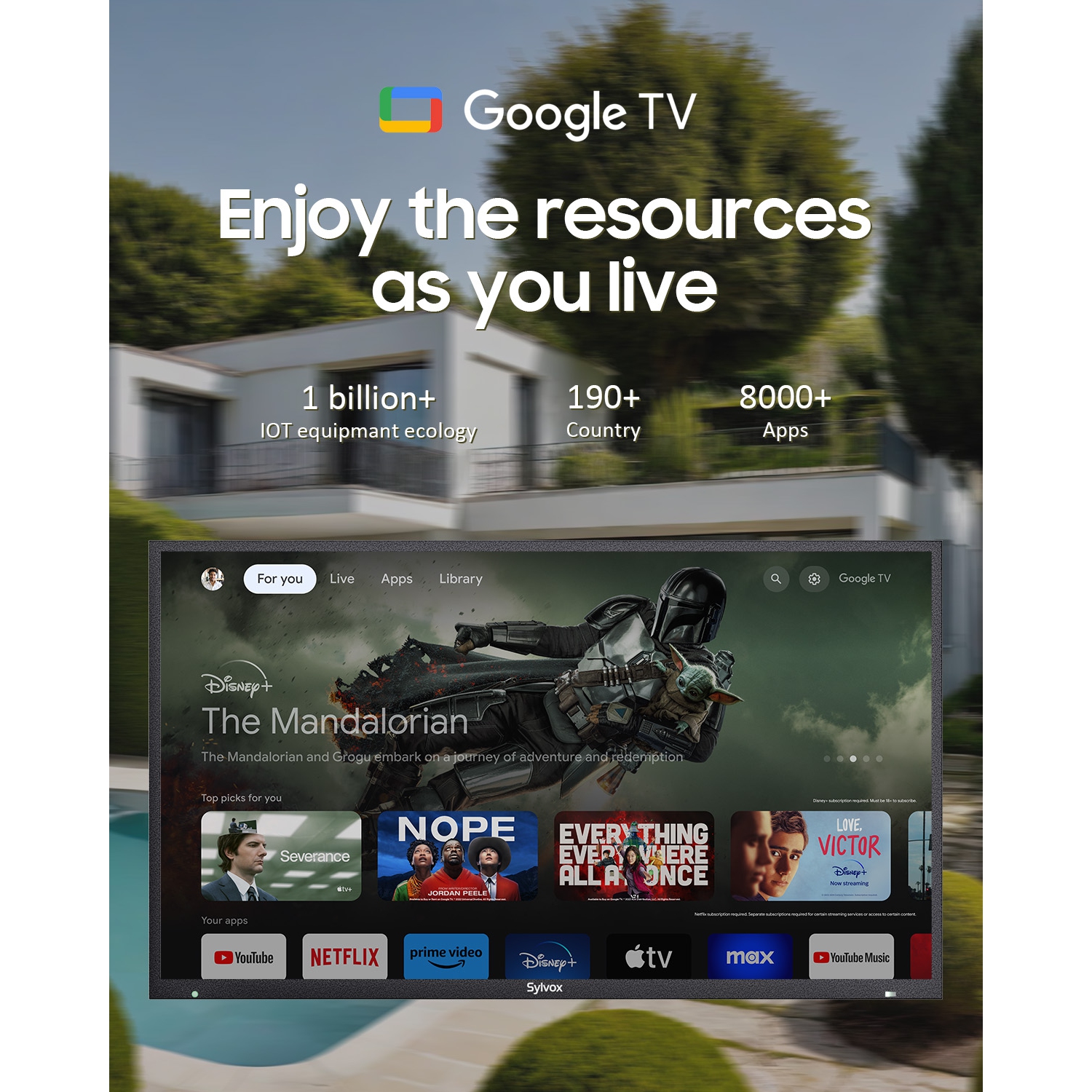 SYLVOX Outdoor TV, 75" Smart QLED TV with Google System, Dolby Atmos, IP55 Waterproof, 4K 2000 Nits Weatherproof TV for Full Sun