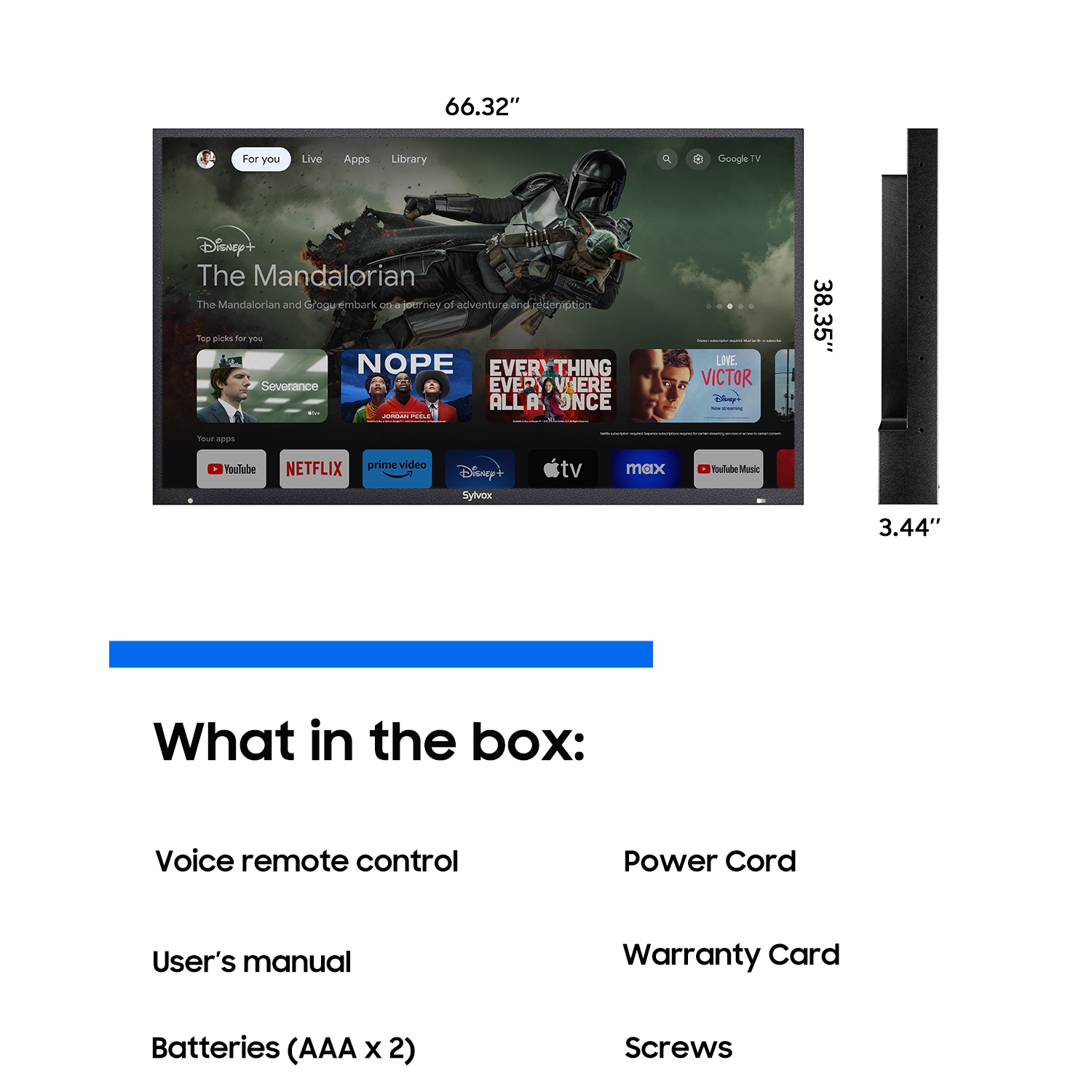 SYLVOX Outdoor TV, 75" Smart QLED TV with Google System, Dolby Atmos, IP55 Waterproof, 4K 2000 Nits Weatherproof TV for Full Sun