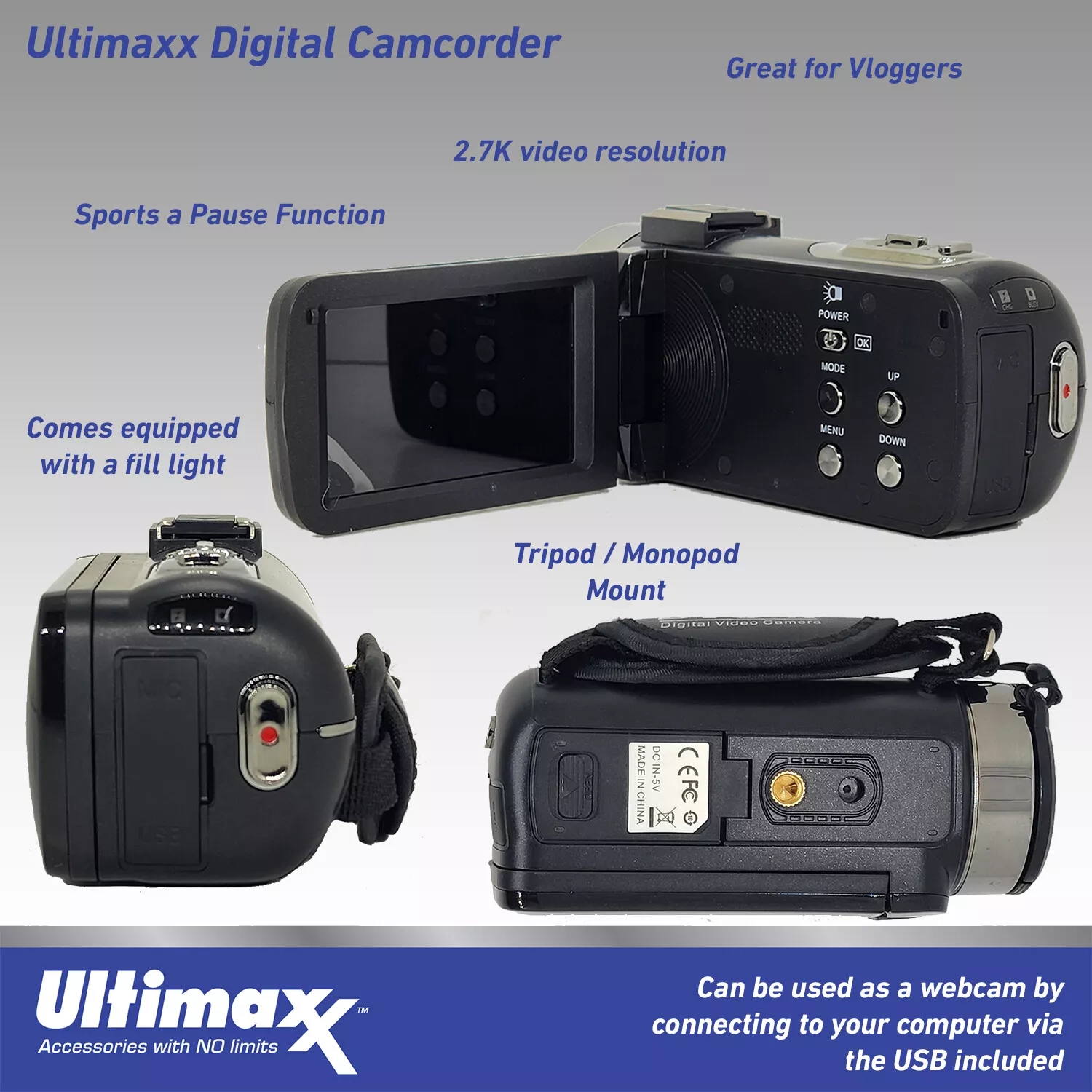 Caméscope 42&nbsp;Mpx Ultra HD 4K d'Ultimaxx avec lampe DEL 15PC pour vidéoclips