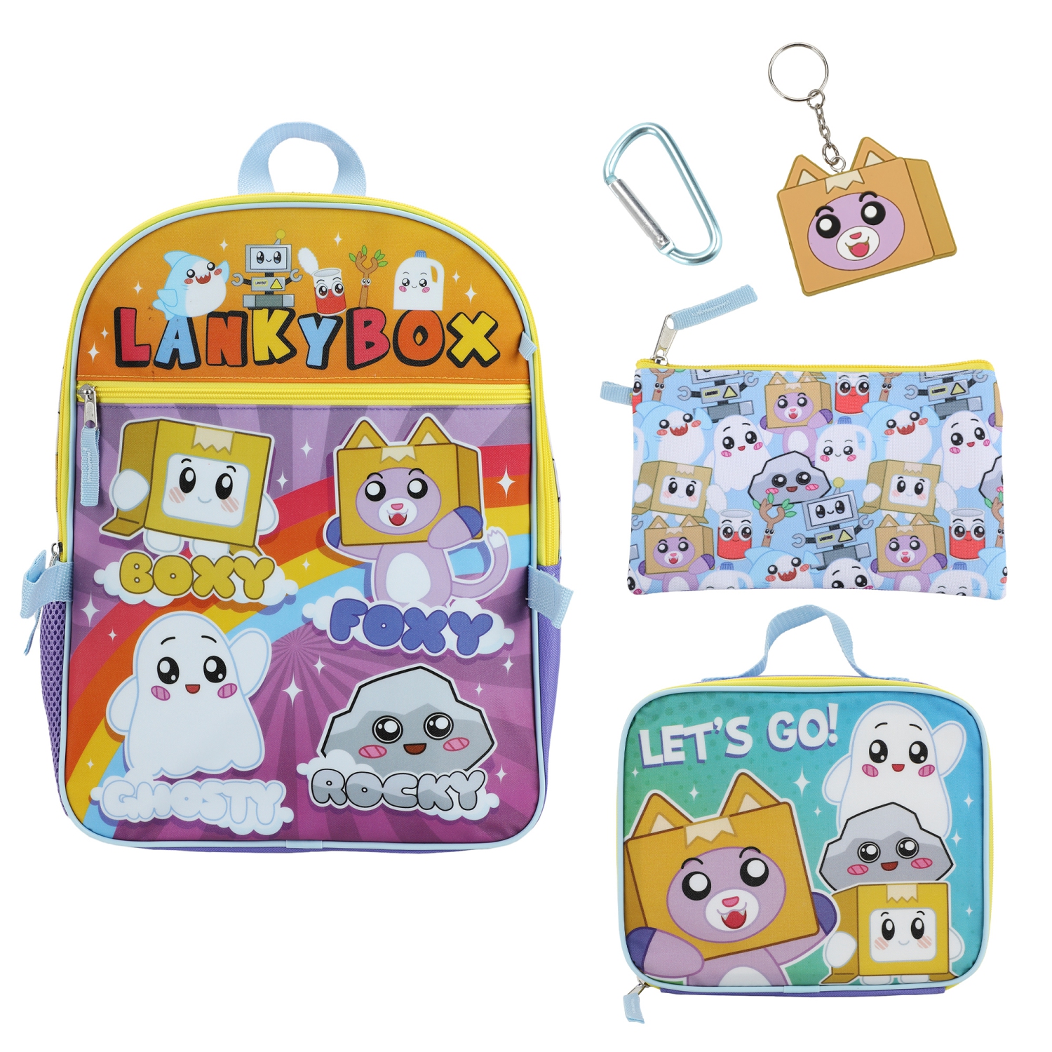 LankyBox – Sac à dos et à lunch pour enfants de 16 po Boxy Ghosty Rocky, 5 pièces