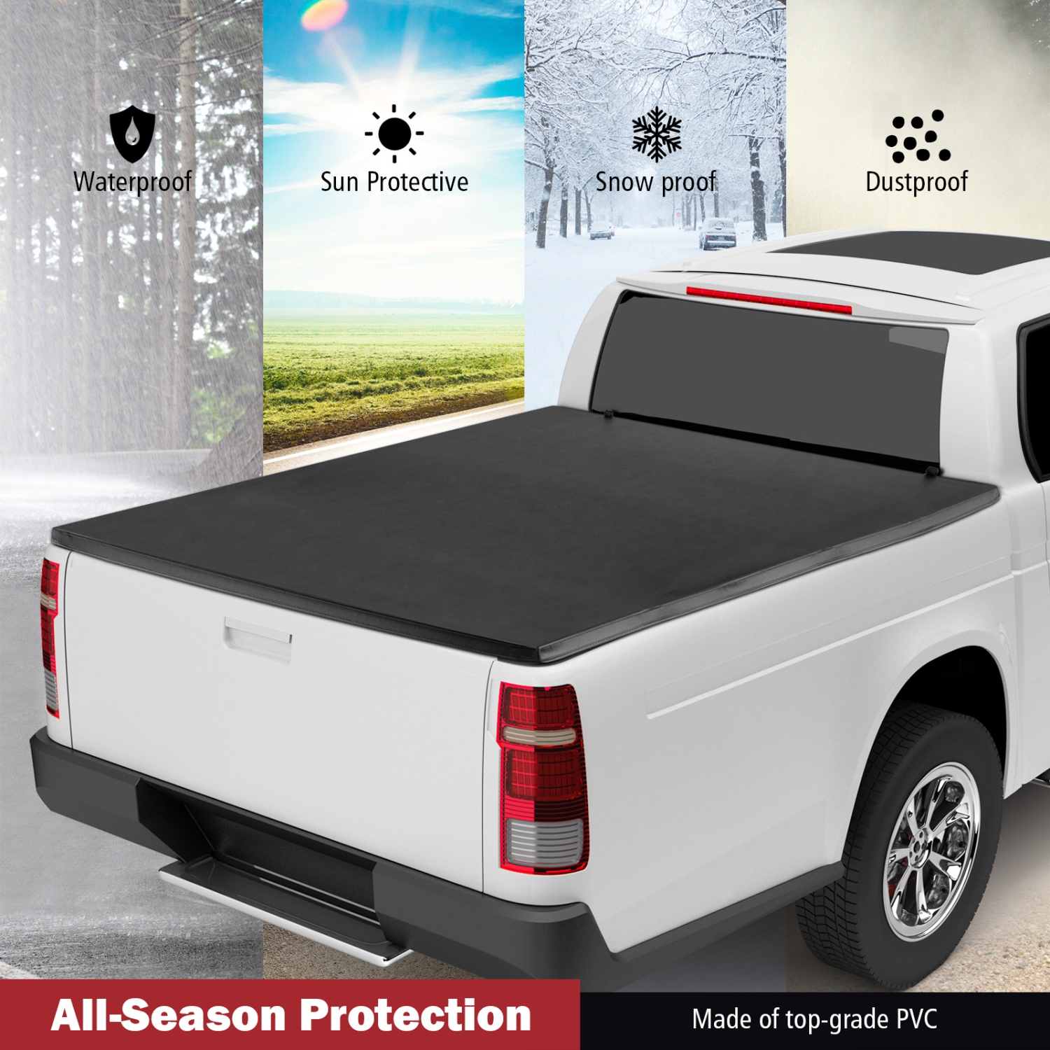 Costway 6.5ft Soft Quad-Fold Tonneau Cover for 15-23 Ford F150 Standard Short Bed