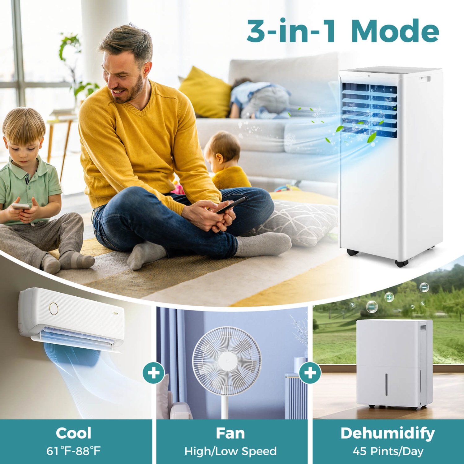 Costway 5000 BTU Portable Air Conditioner with Dehumidifier & Fan Sleep Mode & 24H Timer