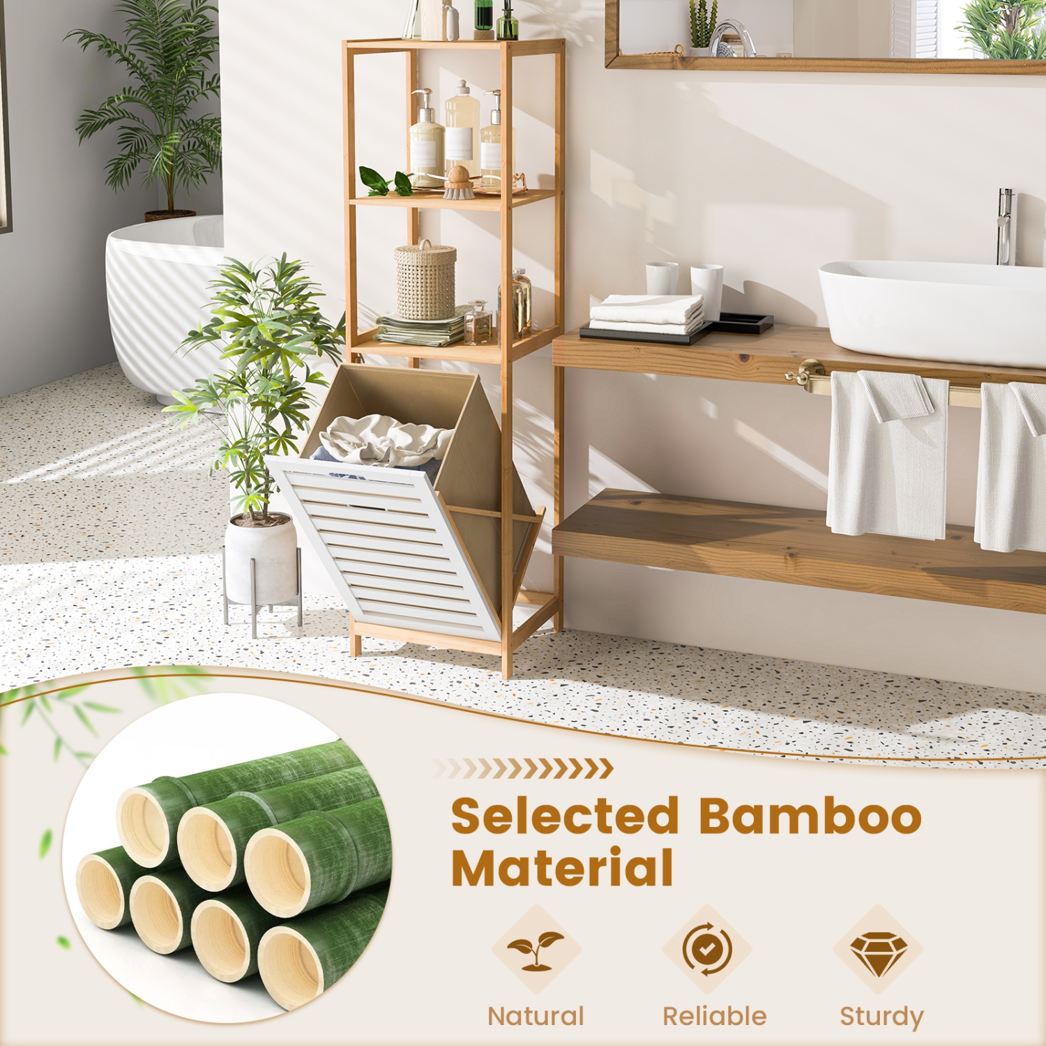 Panier à linge inclinable de Costway avec doublure amovible légère à 3 tablettes