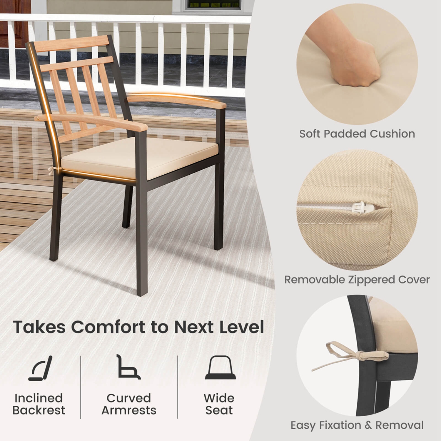 Costway 9 PCS Outdoor Dining Table & Chairs Set Table with Acacia Wood Top Umbrella Hole